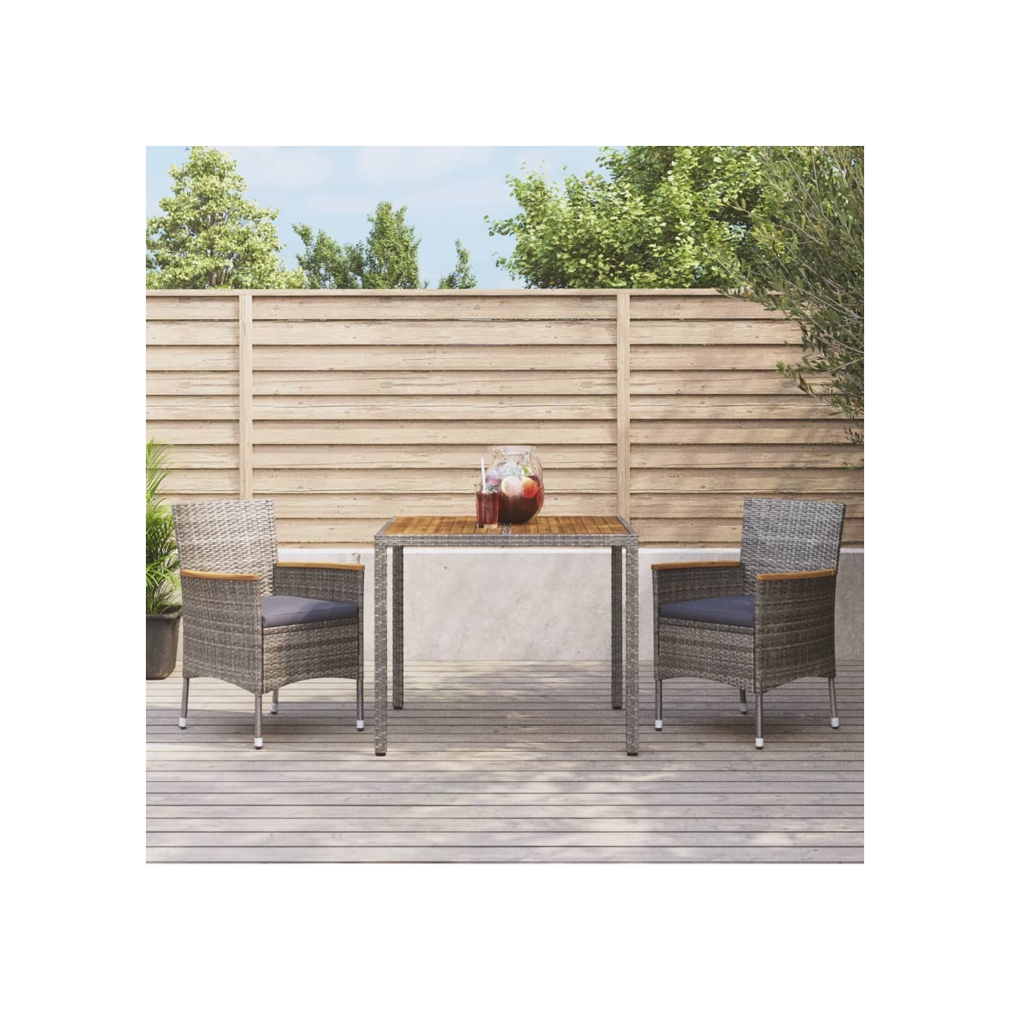 Ensemble à manger de jardin 3 pcs coussins gris résine tressée