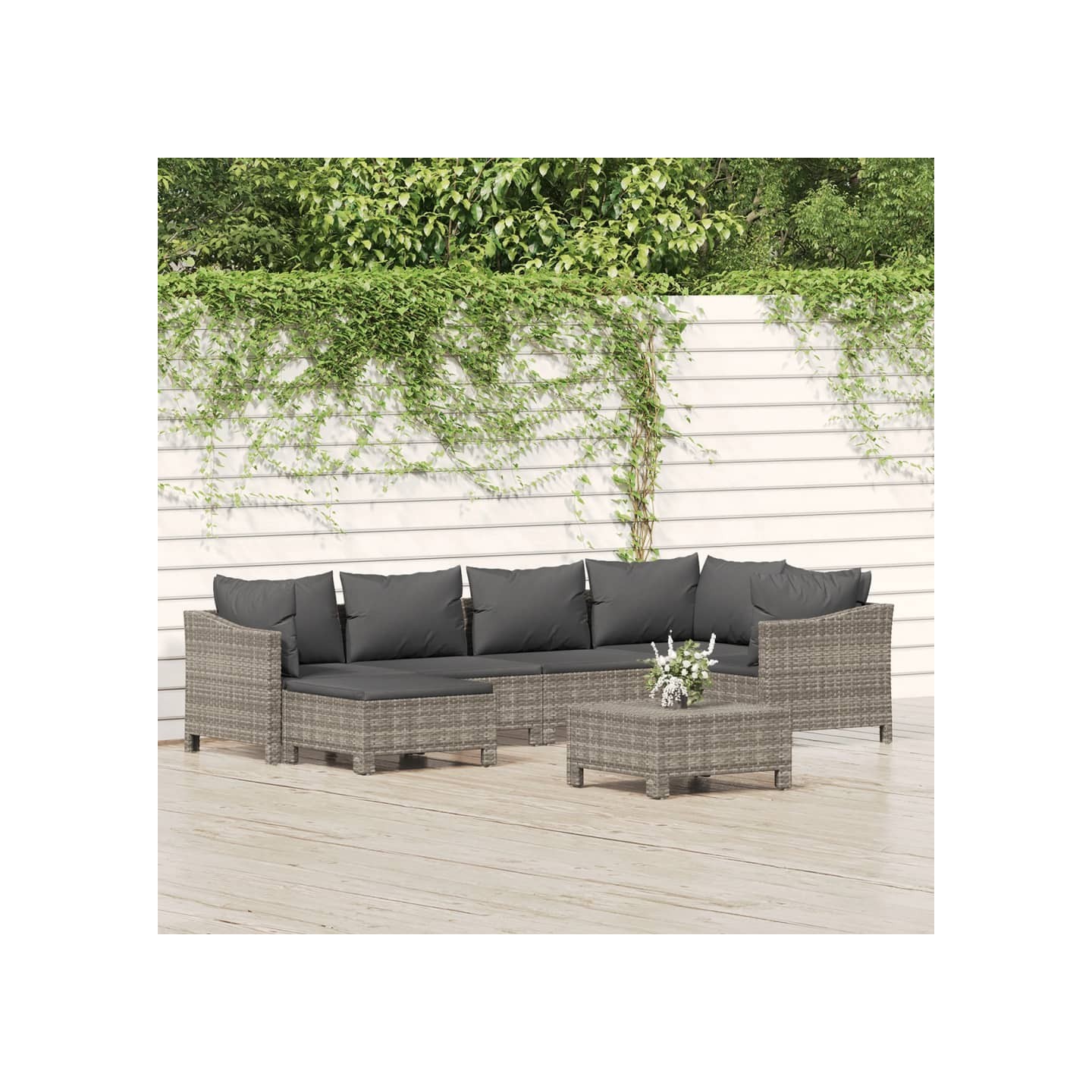Salon de jardin 7 pcs avec coussins Gris Résine tressée