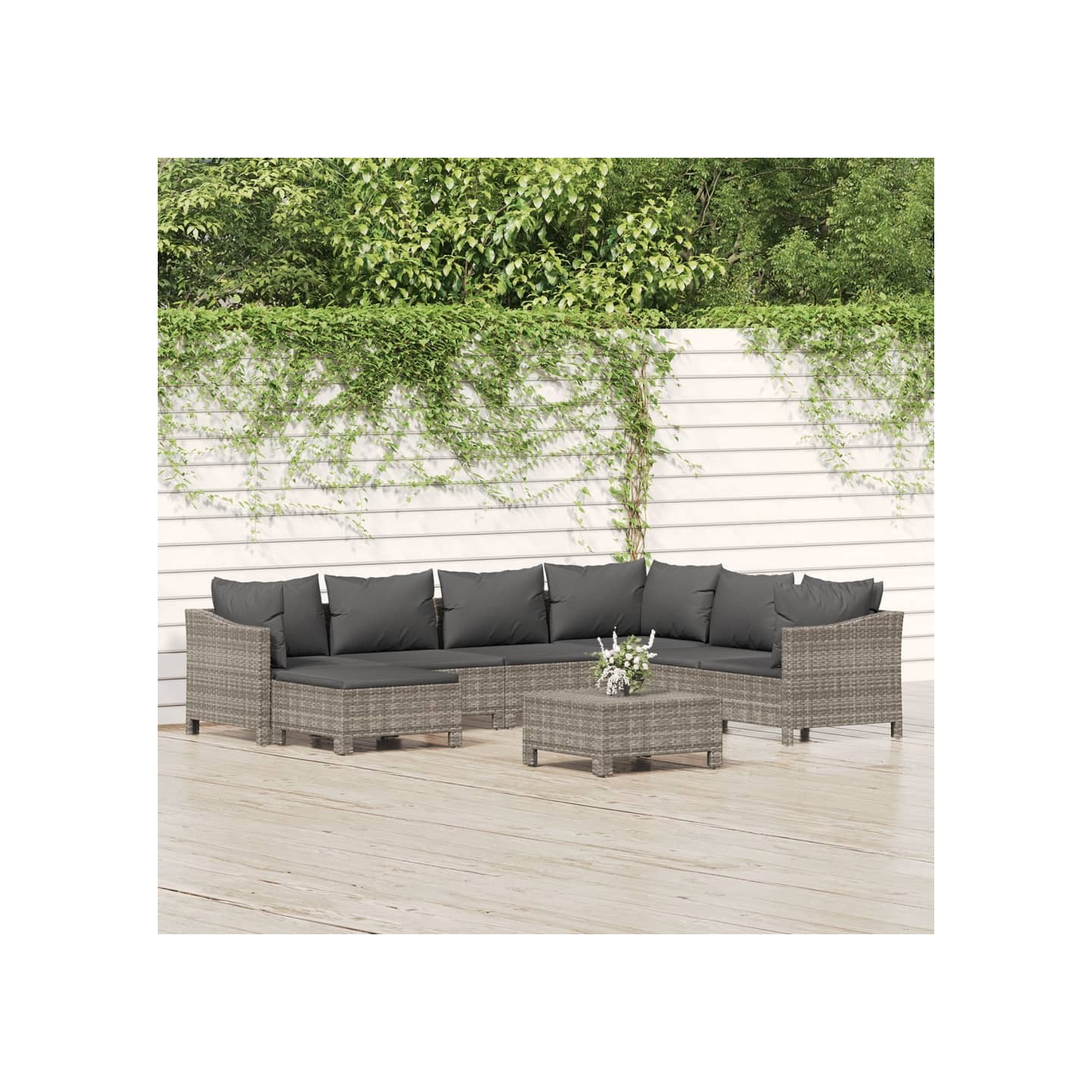 Salon de jardin 8 pcs avec coussins Gris Résine tressée
