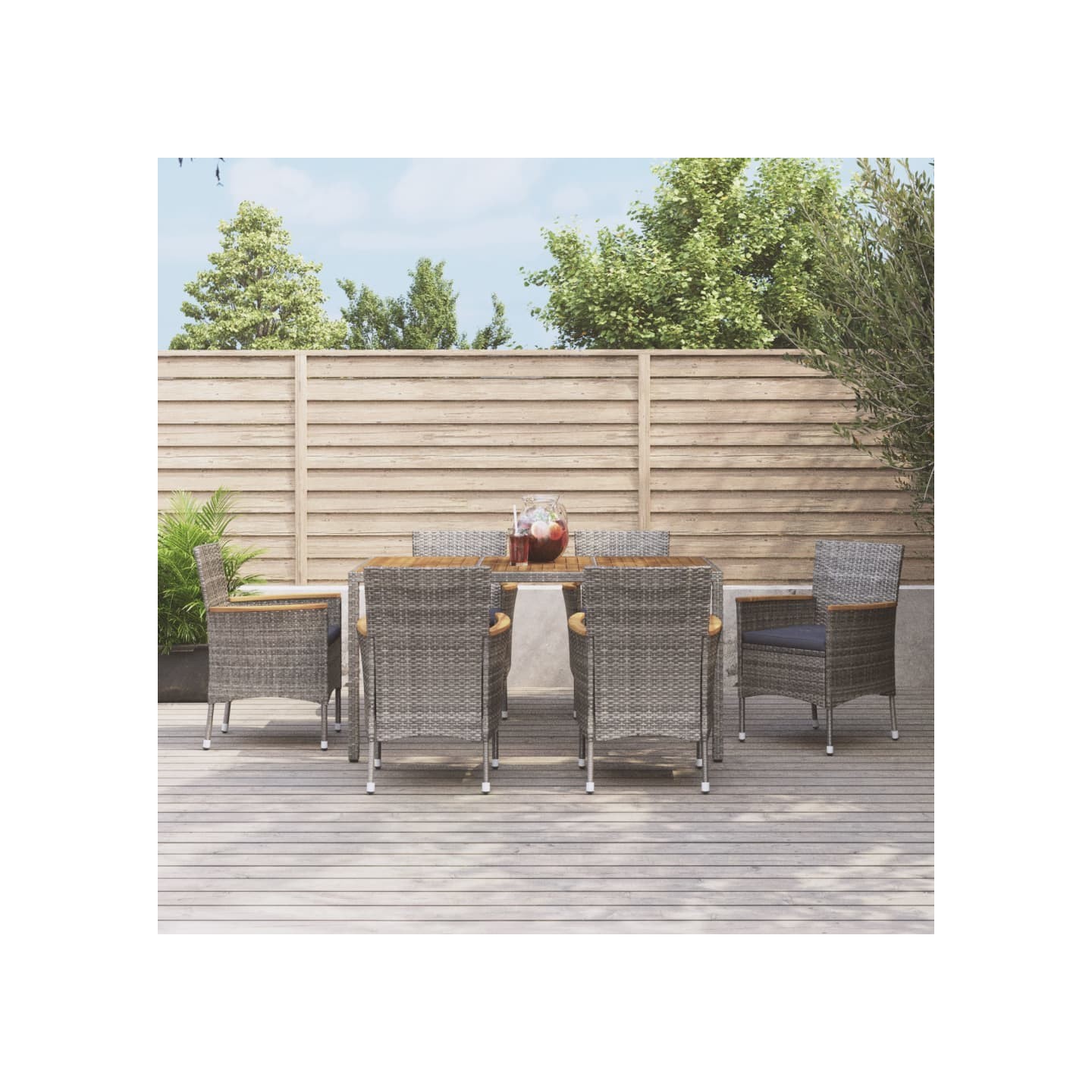 Ensemble à manger jardin et coussins 7 pcs gris rotin