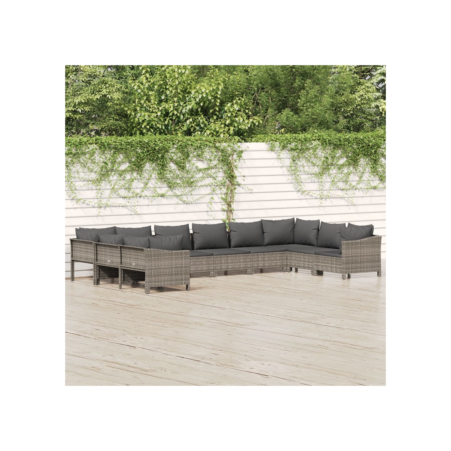 Salon de jardin 10 pcs avec coussins Gris Résine tressée
