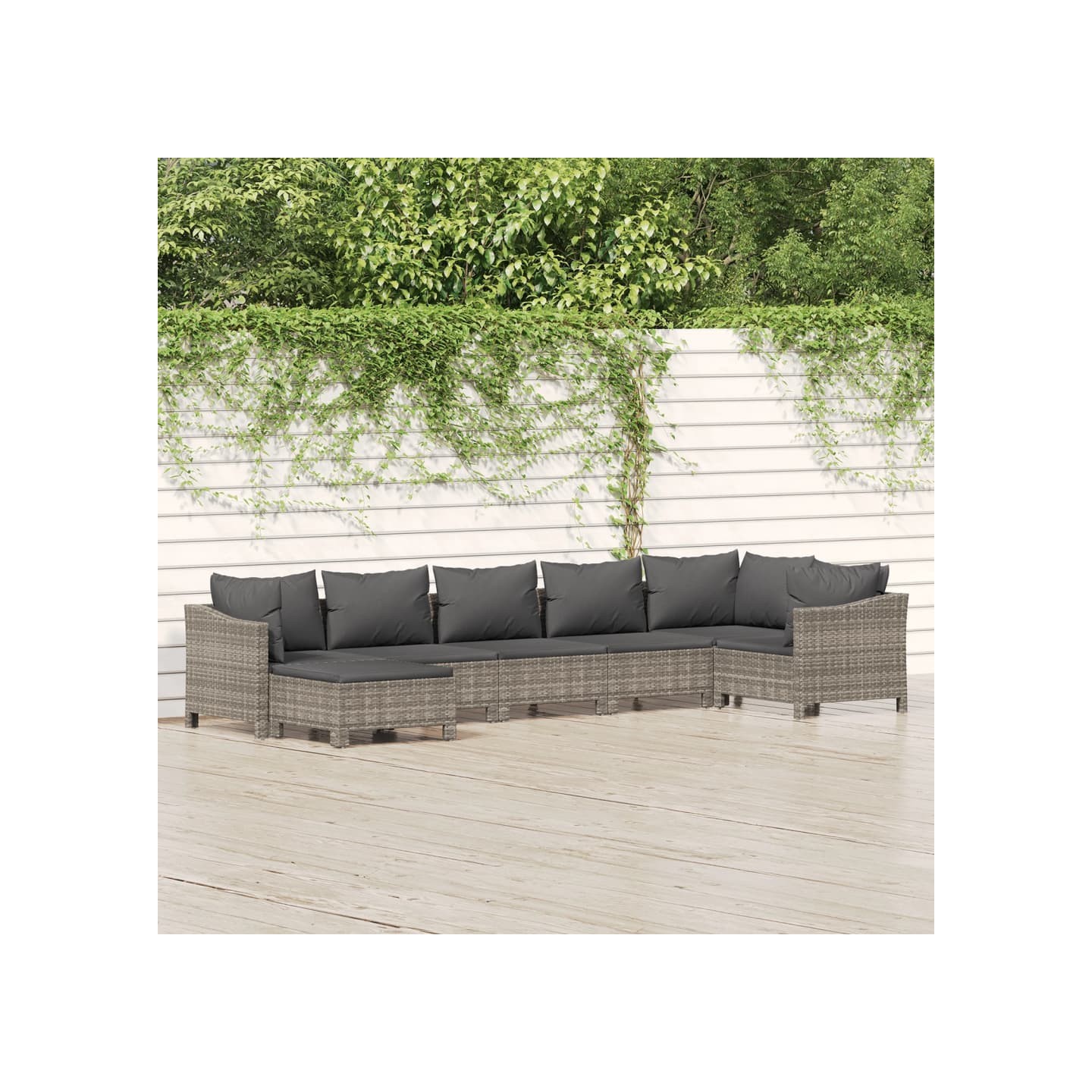 Salon de jardin 7 pcs avec coussins Gris Résine tressée