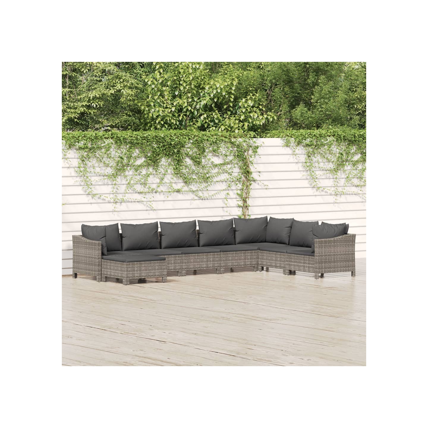 Salon de jardin 8 pcs avec coussins Gris Résine tressée