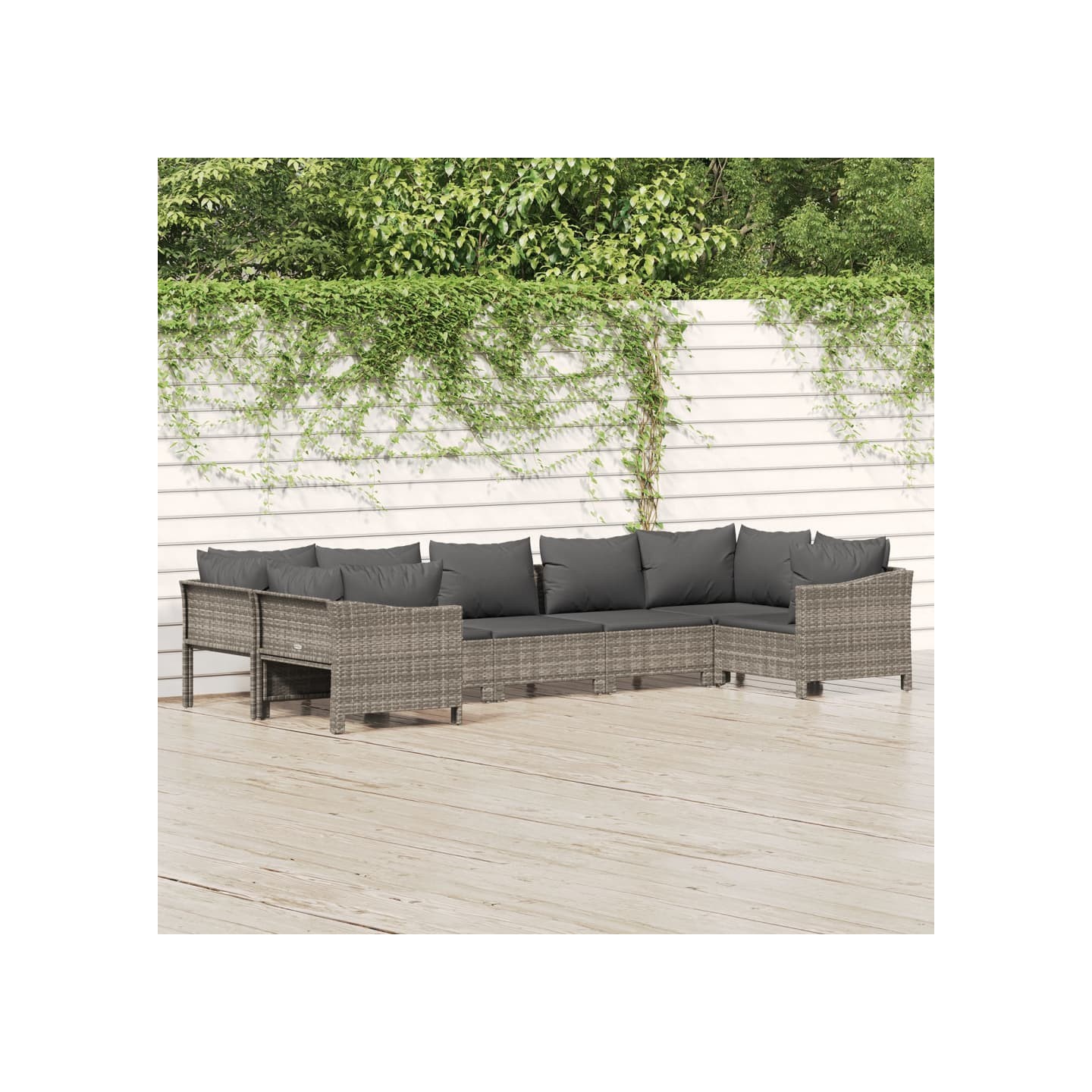 Salon de jardin 7 pcs avec coussins Gris Résine tressée
