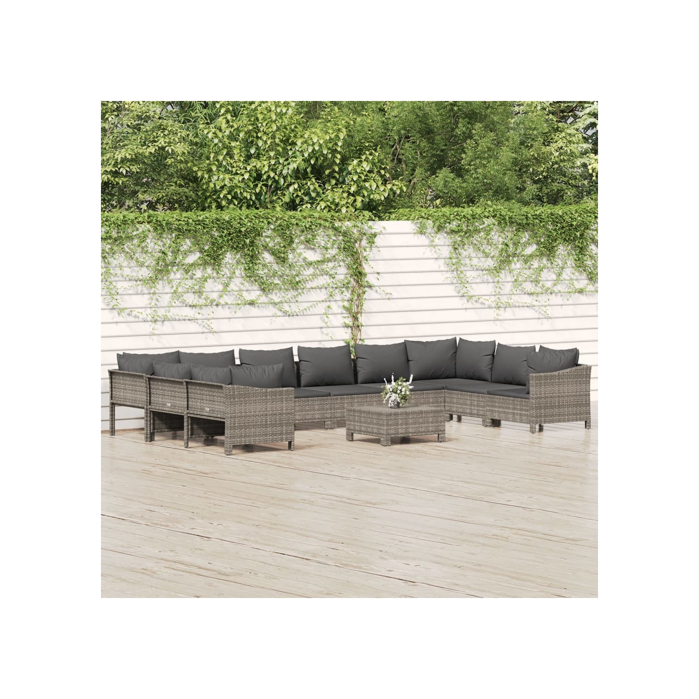 Salon de jardin 11 pcs avec coussins Gris Résine tressée