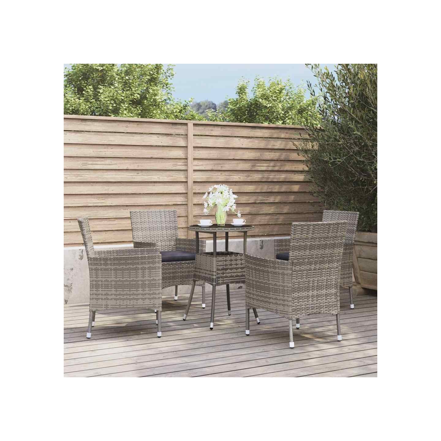 Ensemble de bistro de jardin 5 pcs coussins gris poly rotin