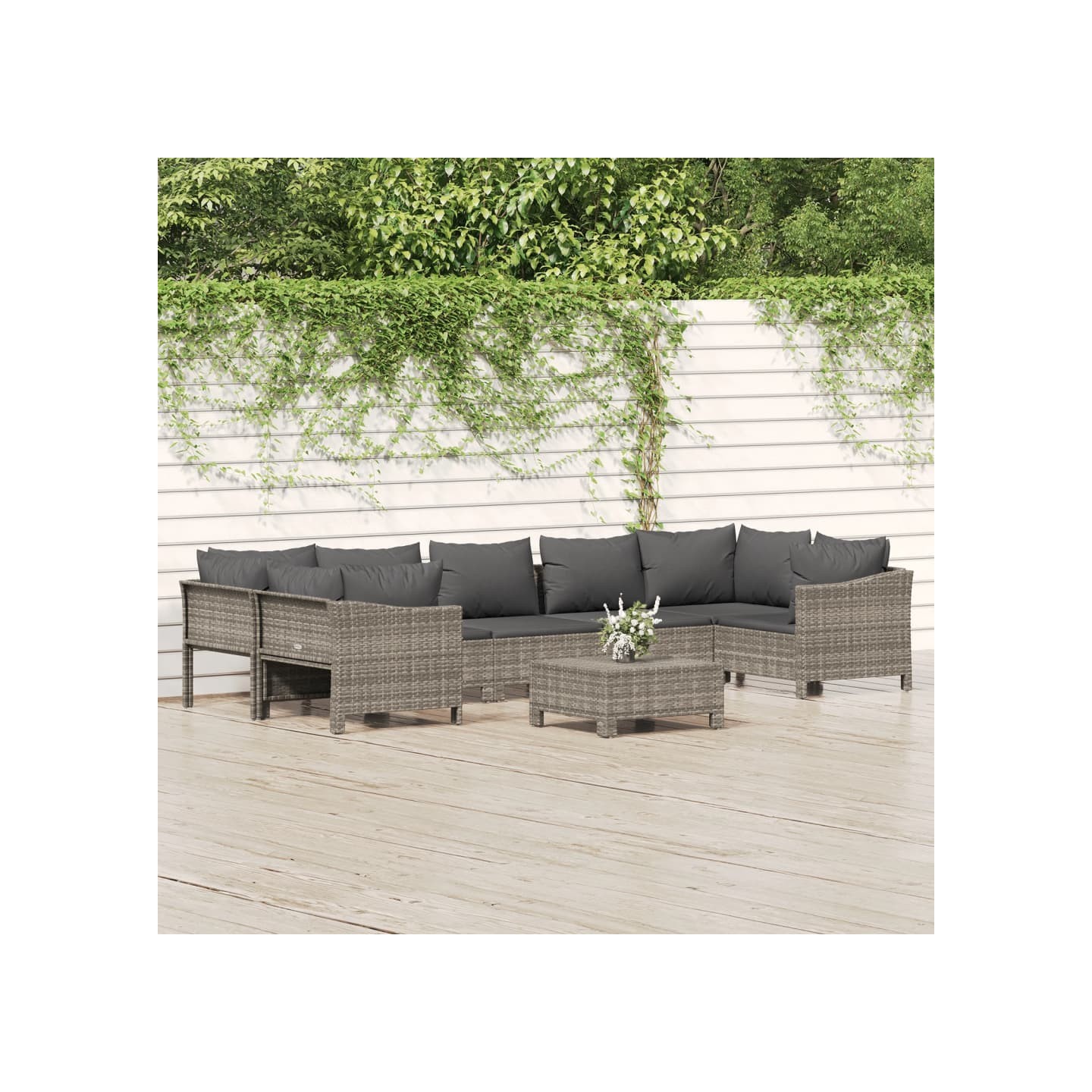 Salon de jardin 8 pcs avec coussins Gris Résine tressée