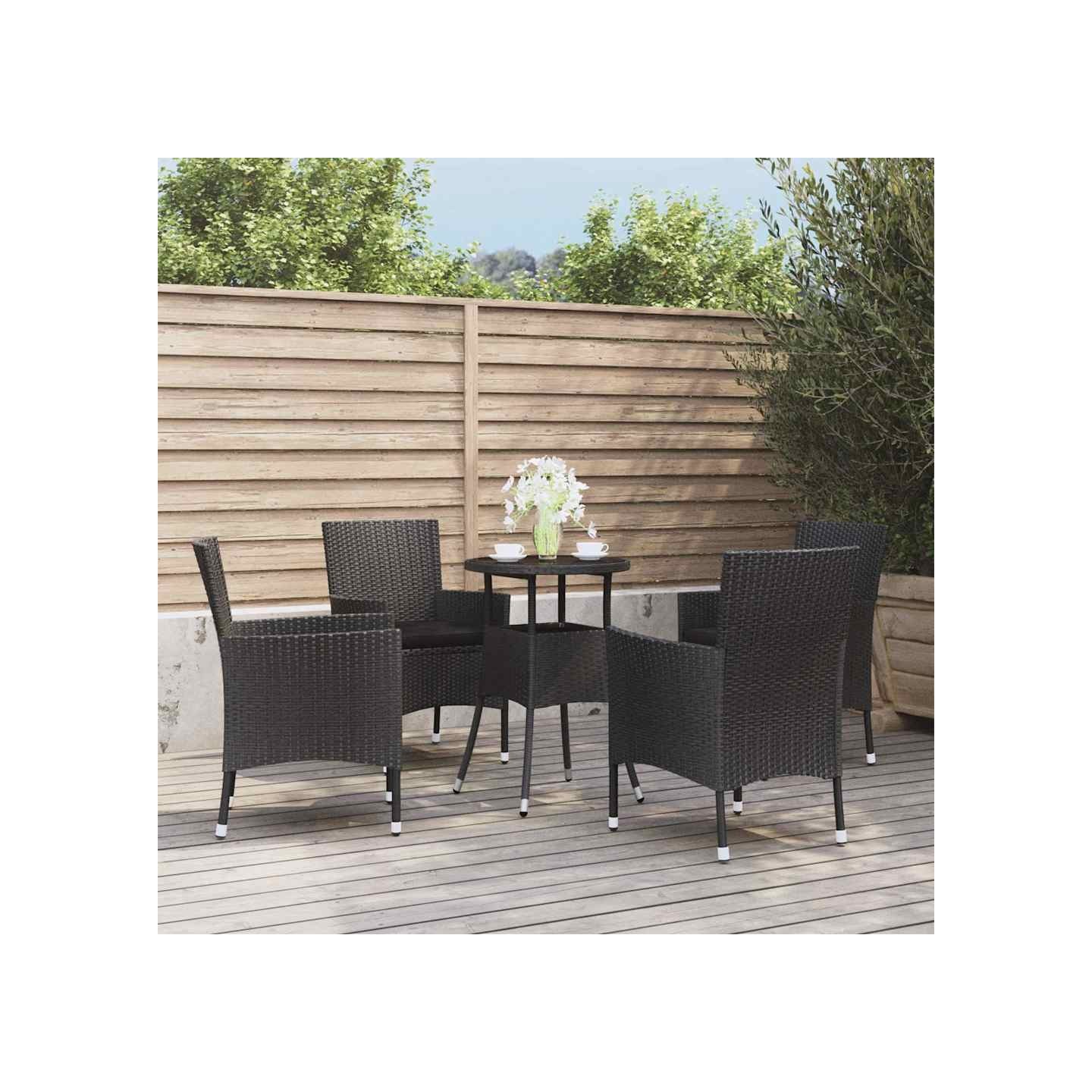 Ensemble de bistro de jardin 5 pcs coussins noir poly rotin