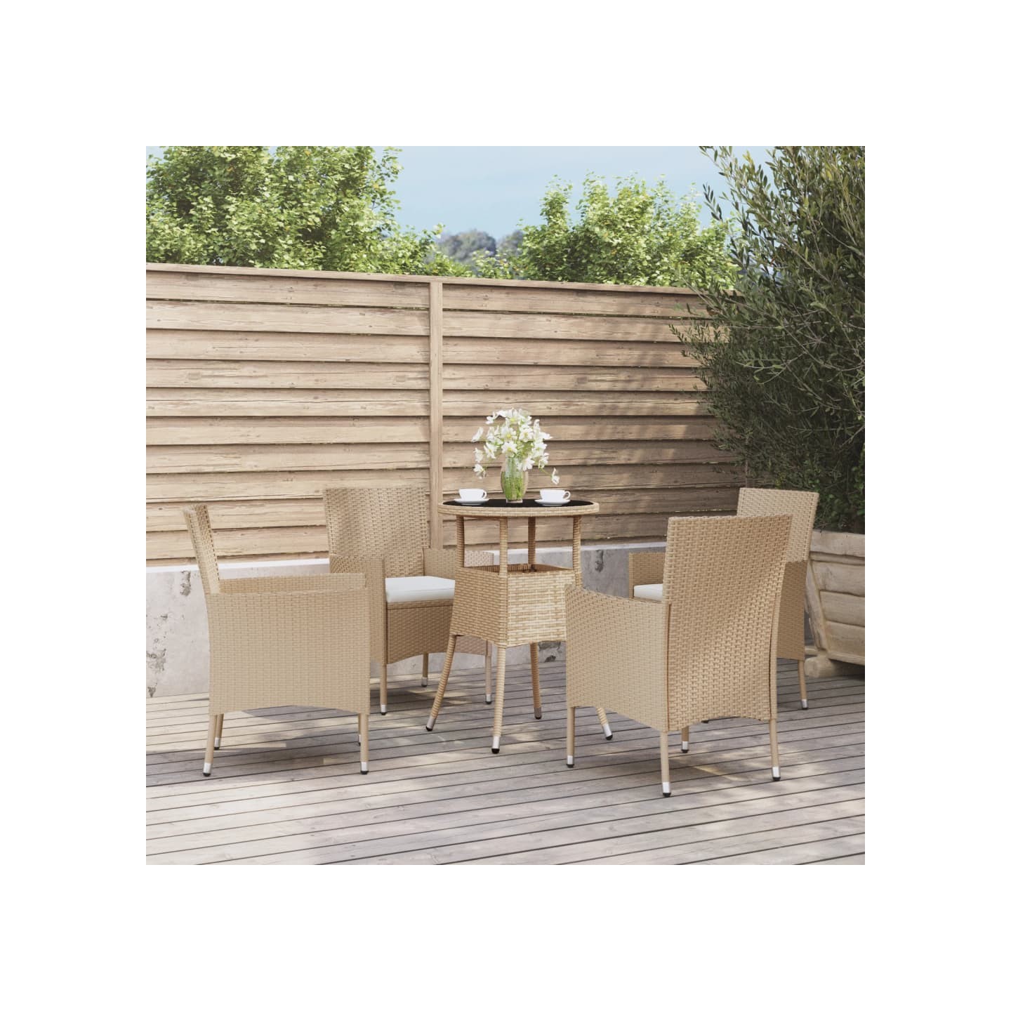 Ensemble de bistro de jardin 5 pcs coussins beige poly rotin