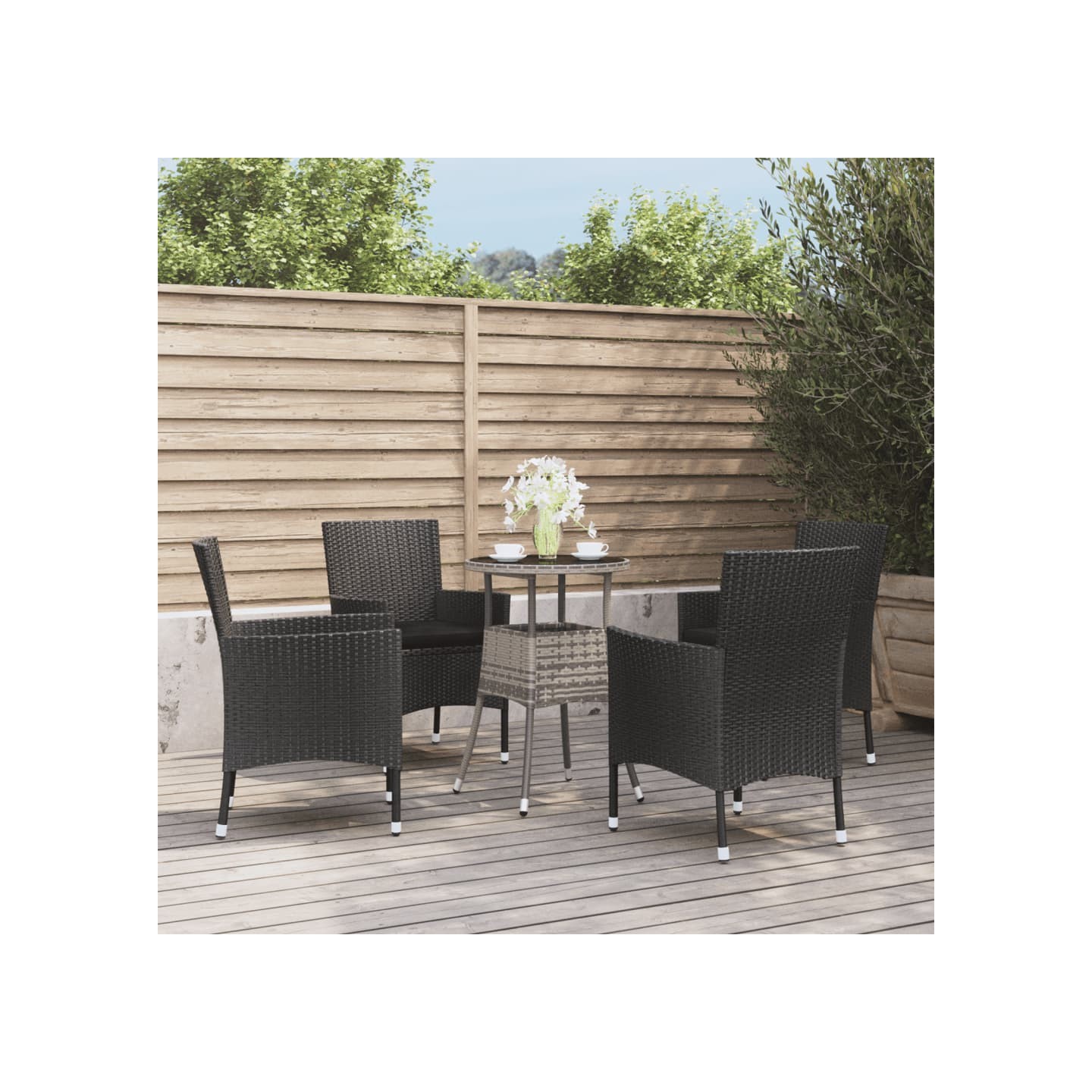 Ensemble de bistro de jardin 5 pcs coussins noir poly rotin