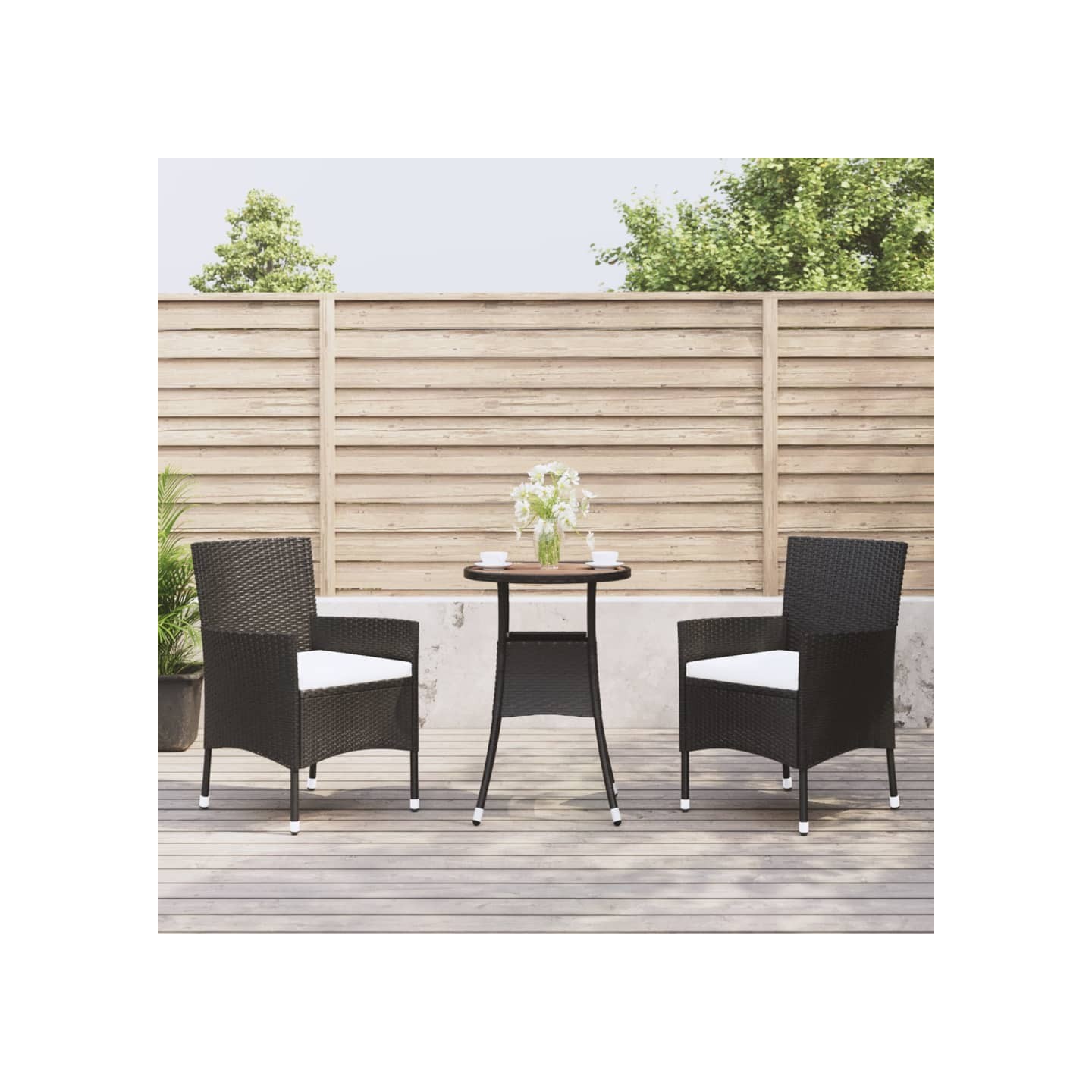 Ensemble de bistro de jardin 3 pcs coussins noir poly rotin