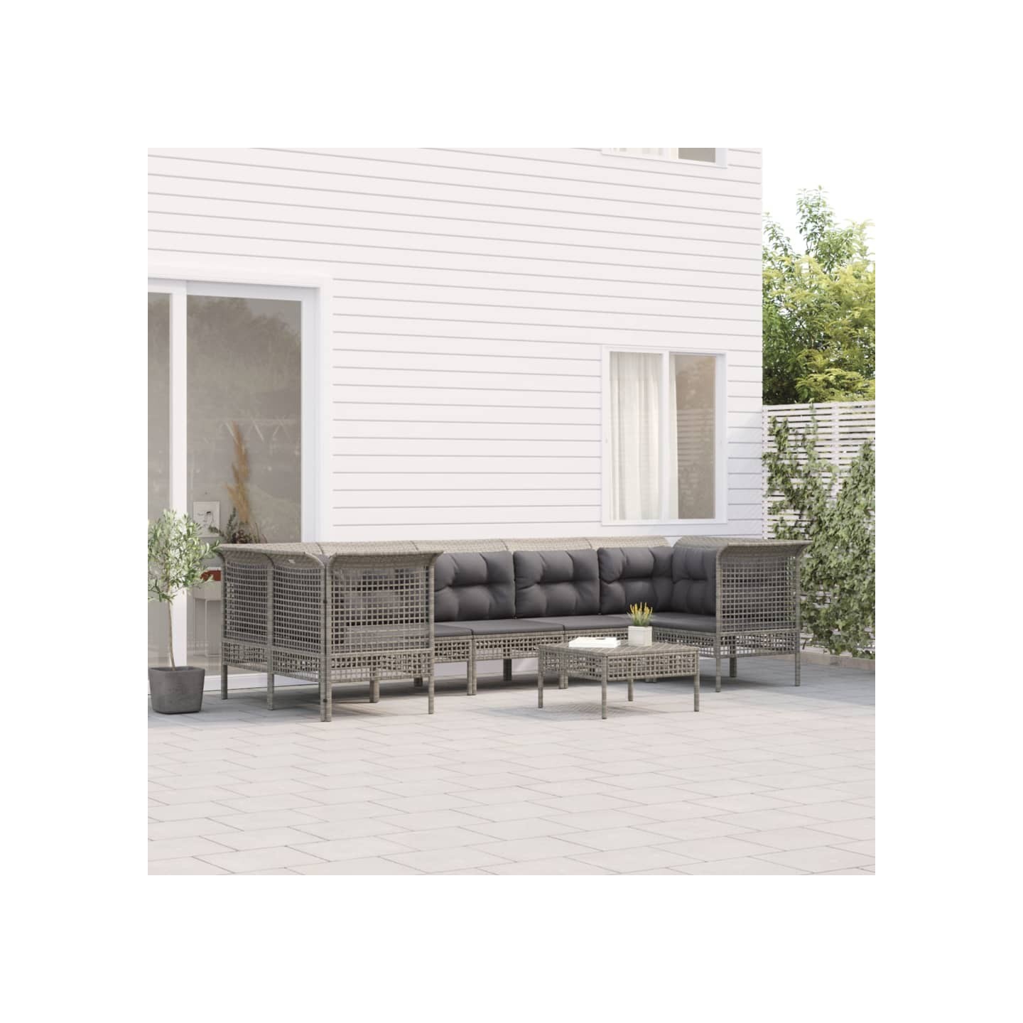 Salon de jardin 8 pcs avec coussins Gris Résine tressée