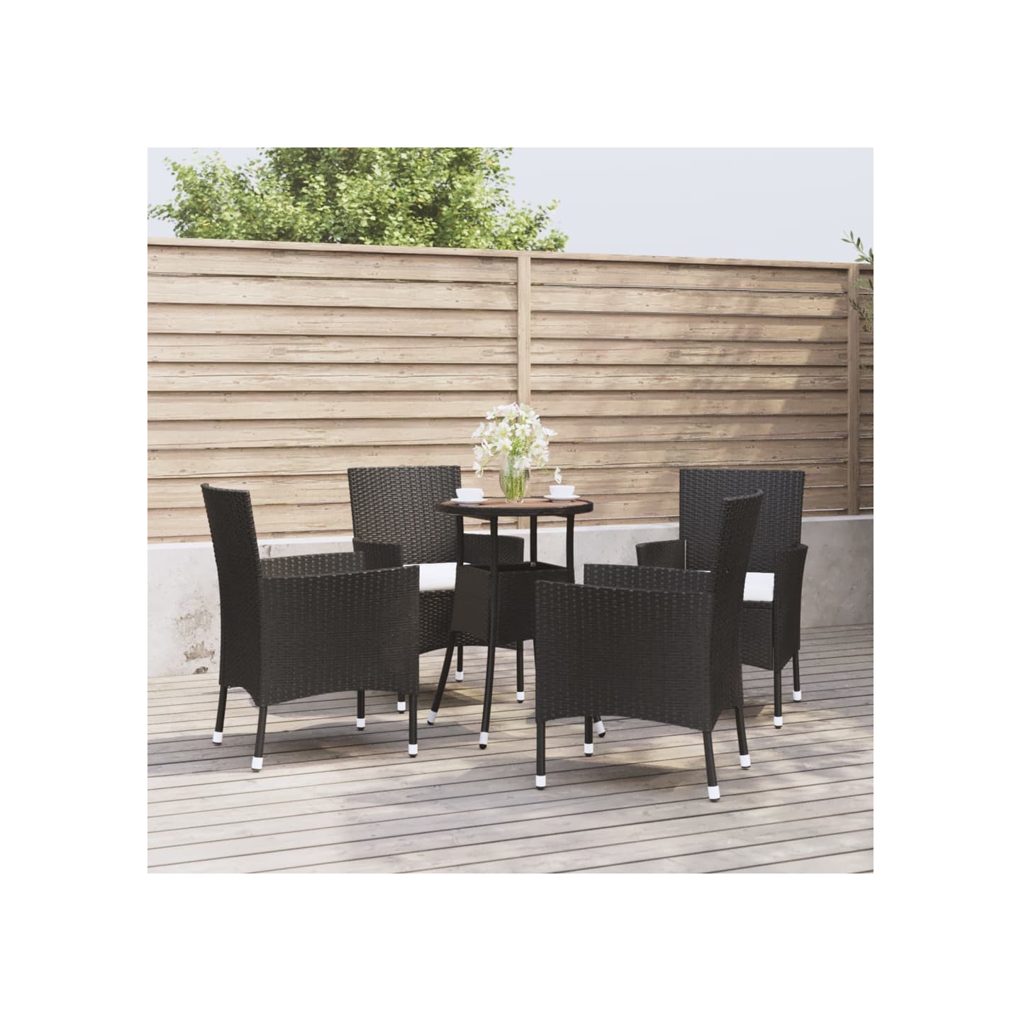Ensemble de bistro de jardin 5 pcs coussins noir poly rotin