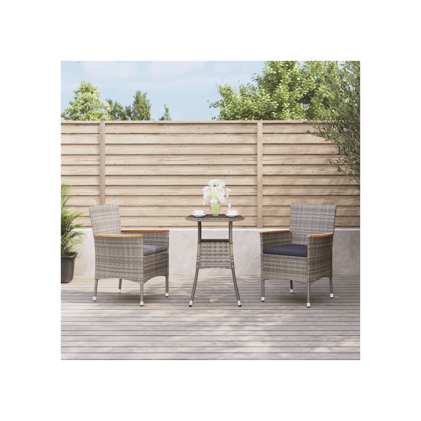 Ensemble de bistro de jardin 3 pcs coussins gris poly rotin