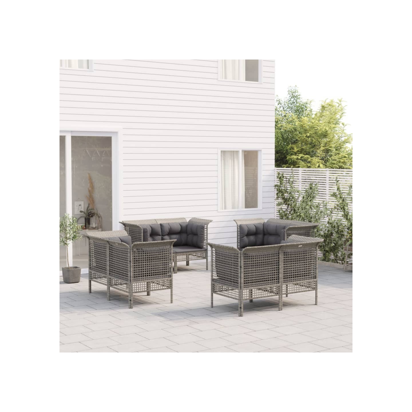 Salon de jardin 8 pcs avec coussins Gris Résine tressée