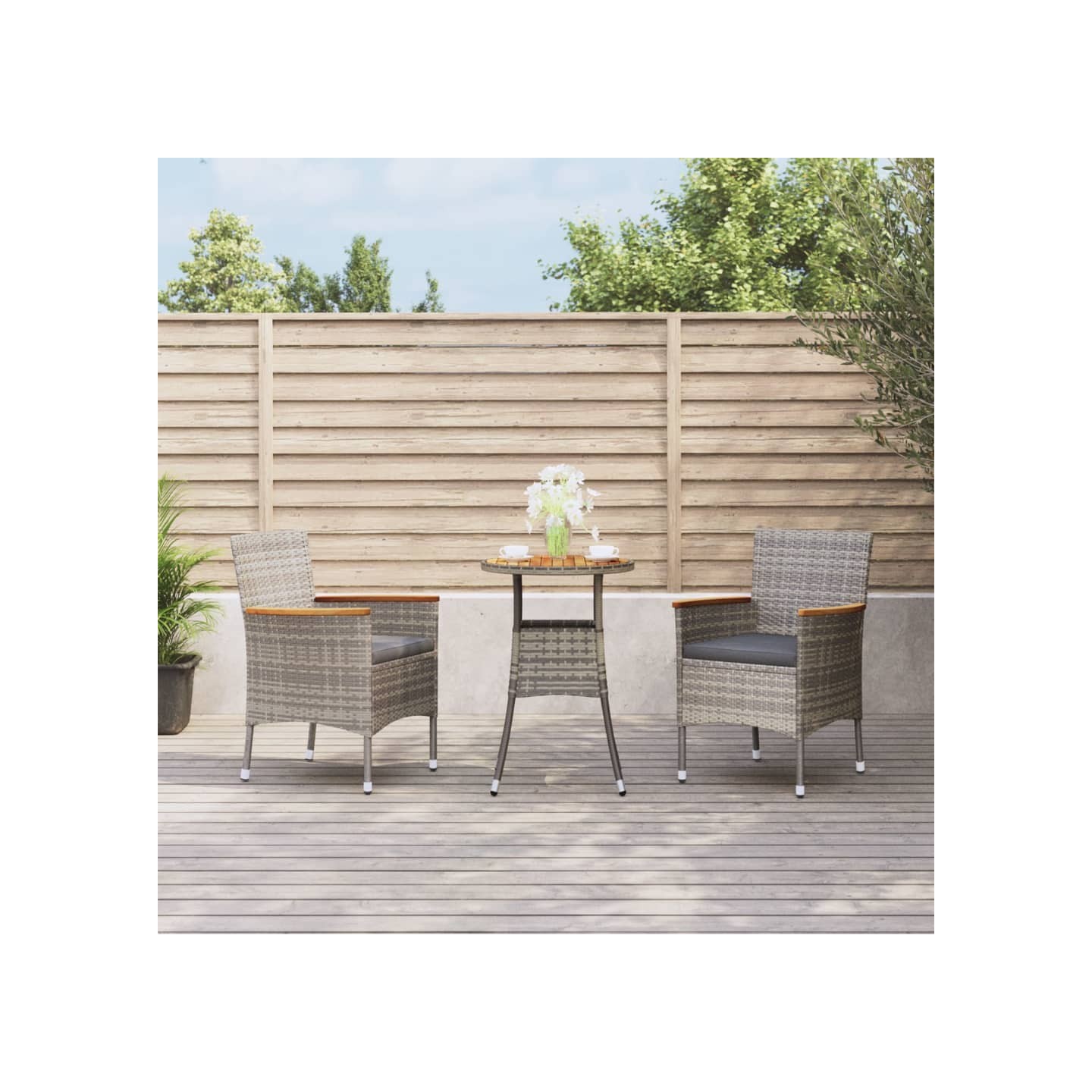 Ensemble de bistro de jardin 3 pcs coussins gris poly rotin