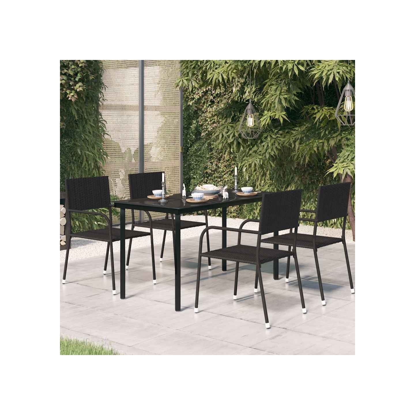 Table à dîner de jardin Noir 140x70x74 cm Acier et verre