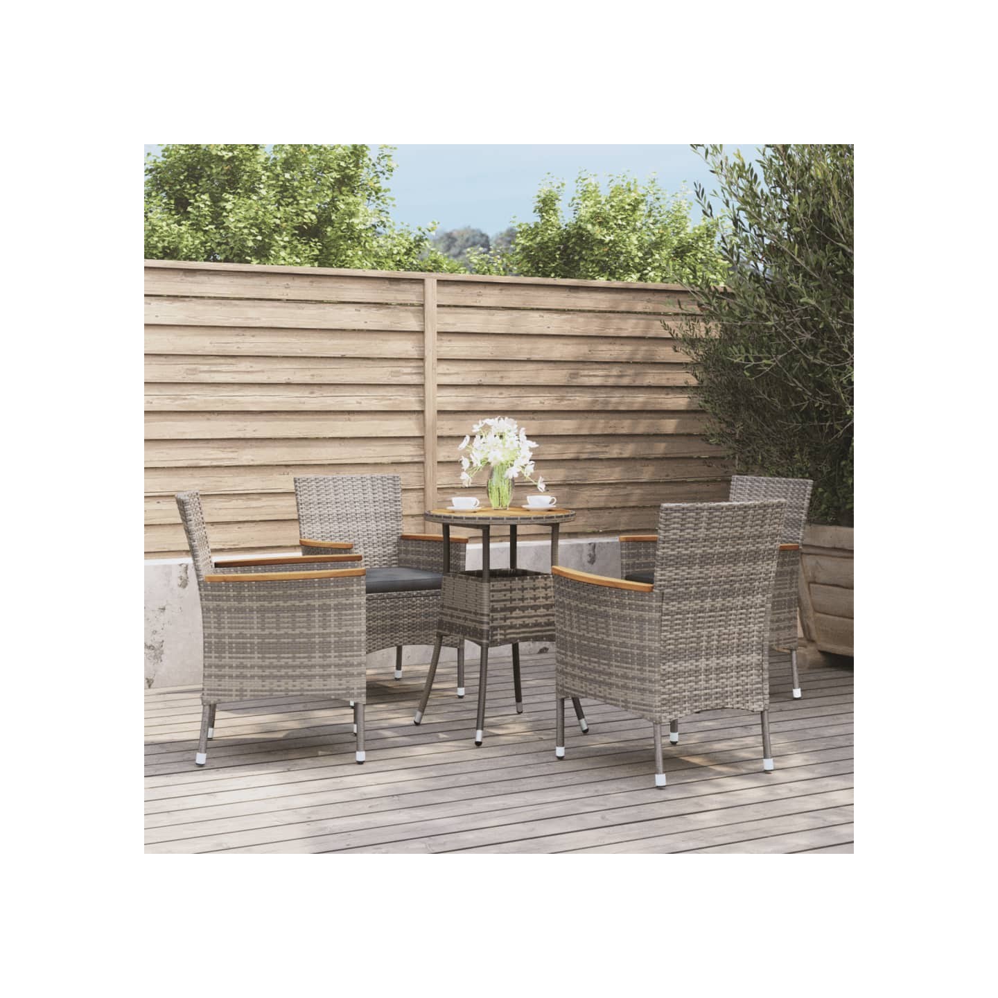 Ensemble de bistro de jardin 5 pcs coussins gris poly rotin