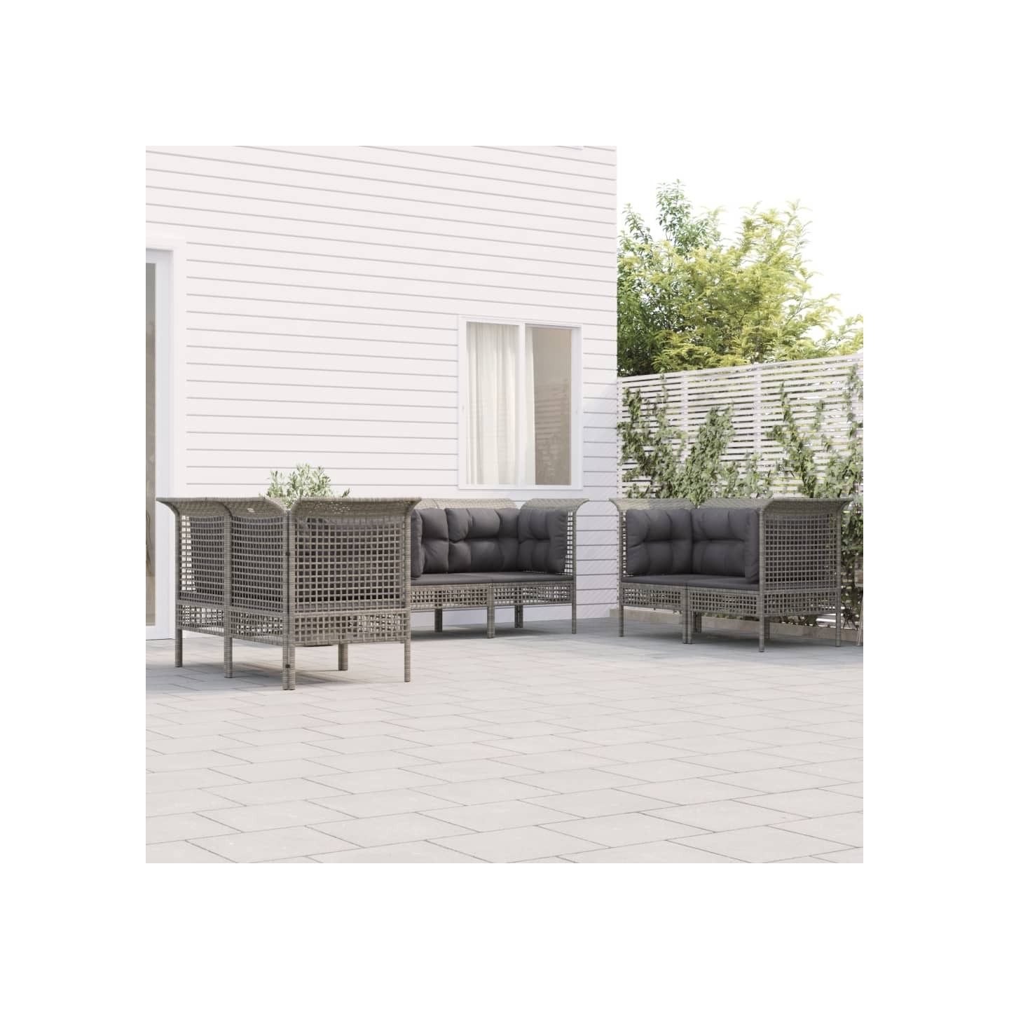Salon de jardin 6 pcs avec coussins Gris Résine tressée