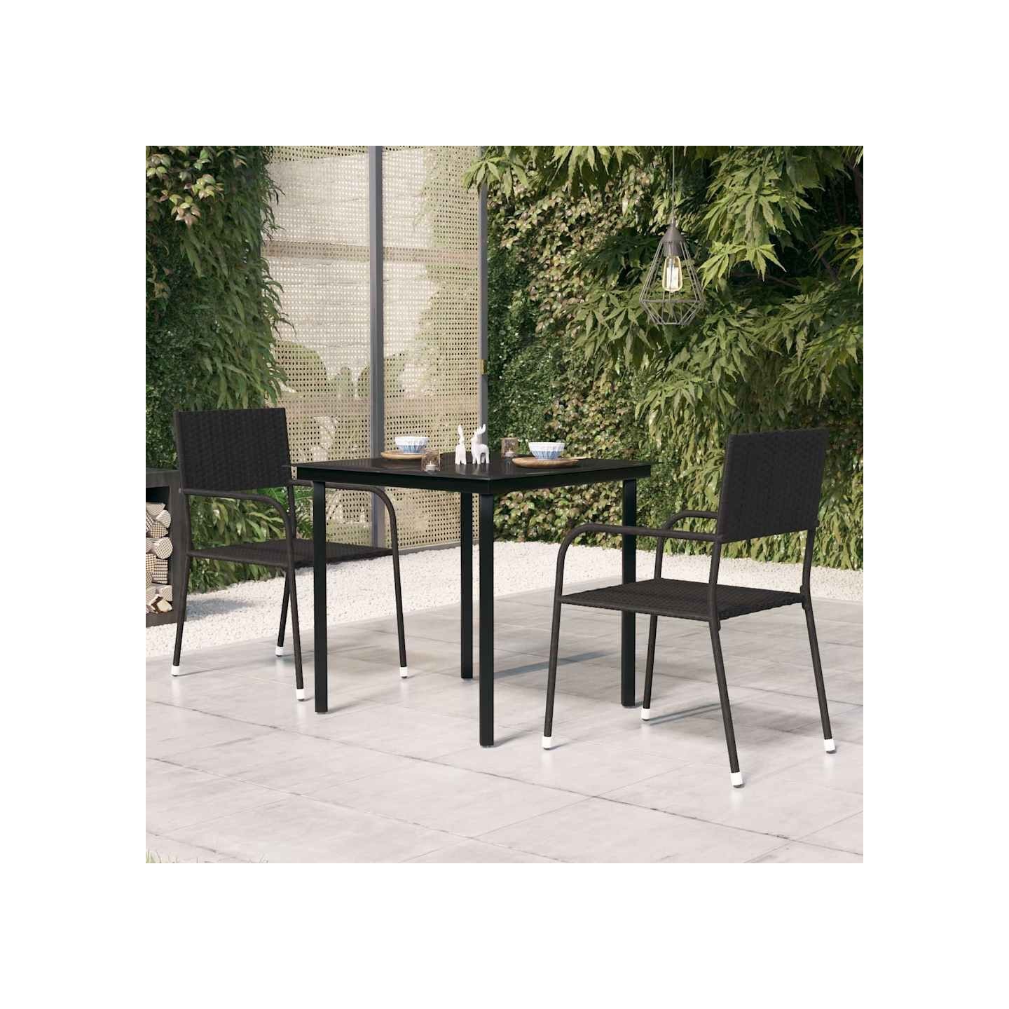 Table à dîner de jardin Noir 80x80x74 cm Acier et verre
