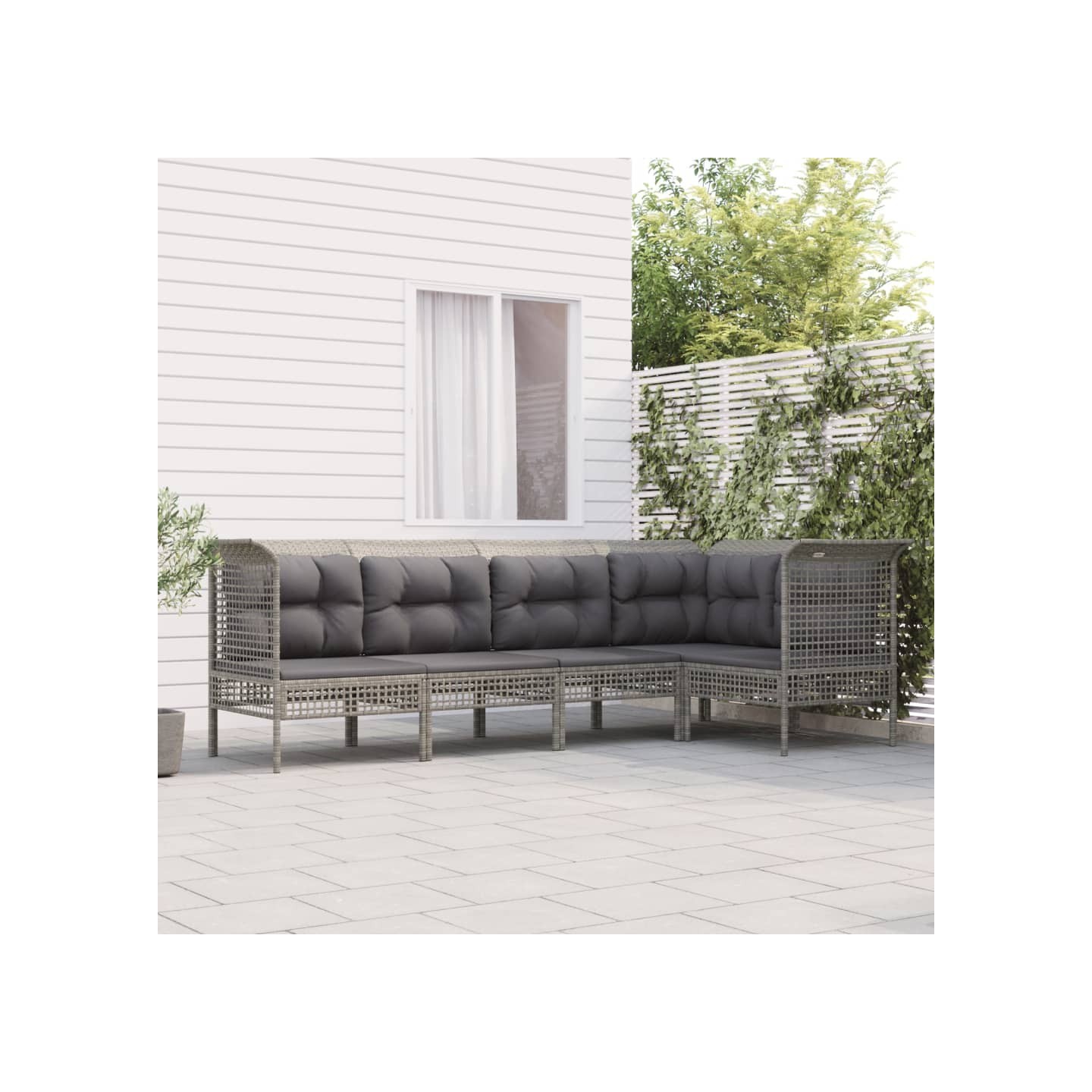 Salon de jardin 5 pcs avec coussins Gris Résine tressée