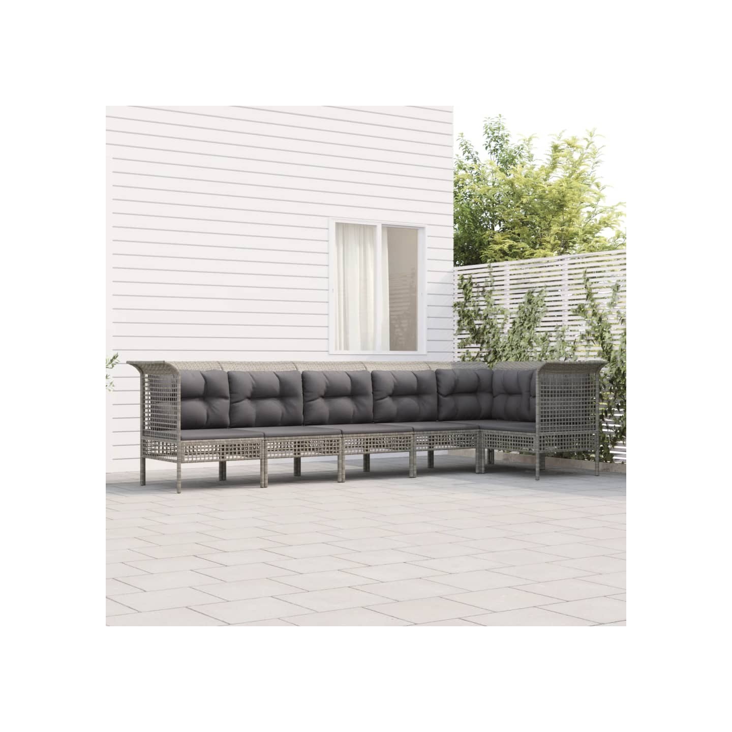 Salon de jardin 6 pcs avec coussins Gris Résine tressée