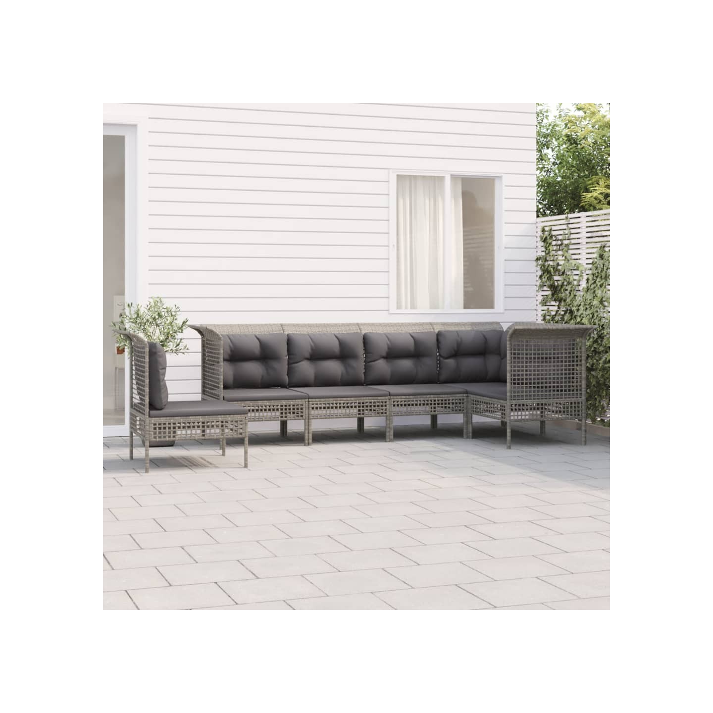 Salon de jardin 6 pcs avec coussins Gris Résine tressée