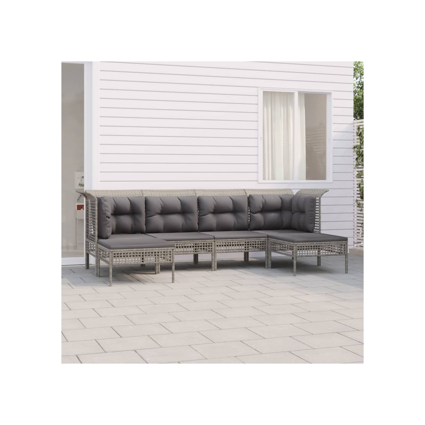 Salon de jardin 6 pcs avec coussins Gris Résine tressée