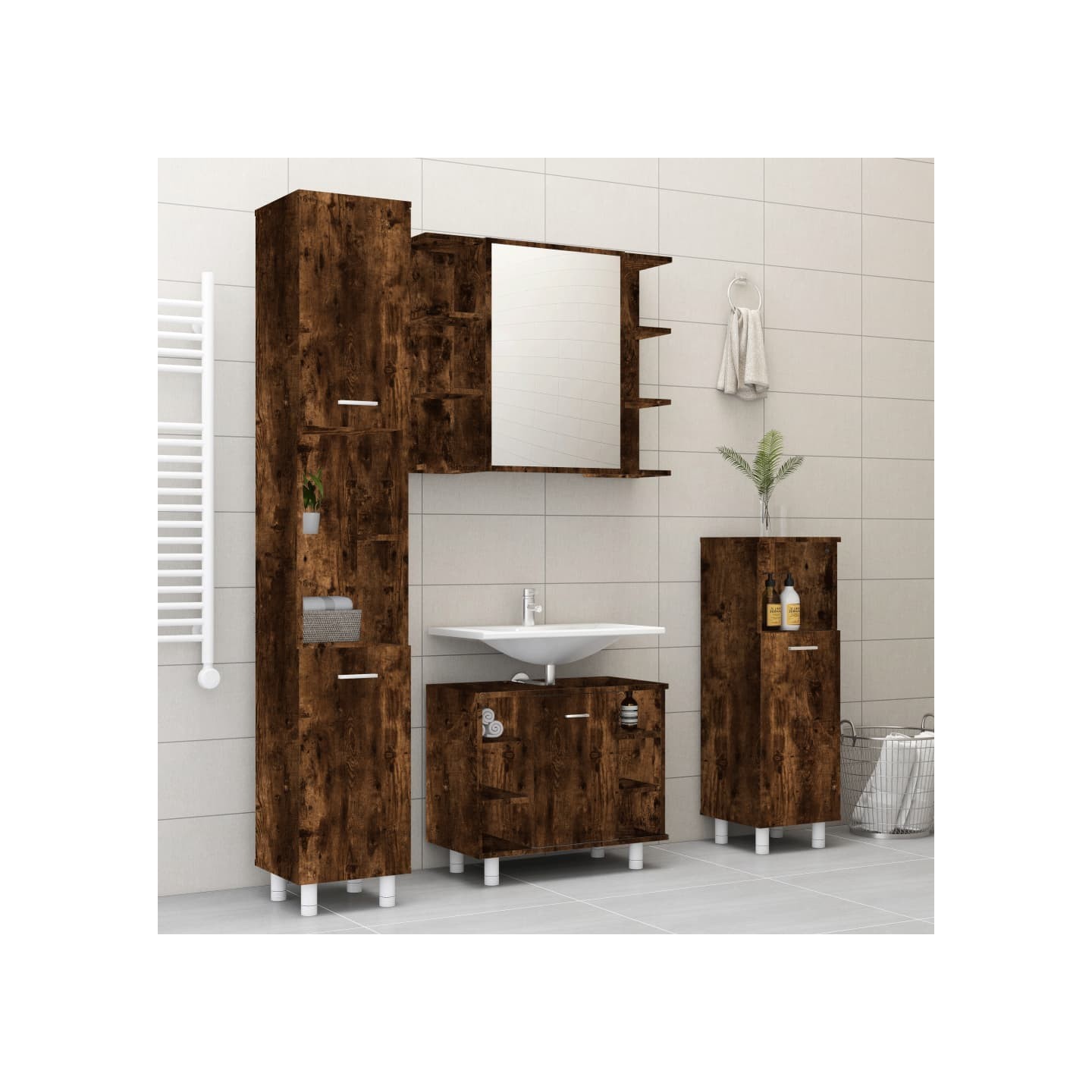 Ensemble d'armoires de salle de bain 4 pcs chêne fumé