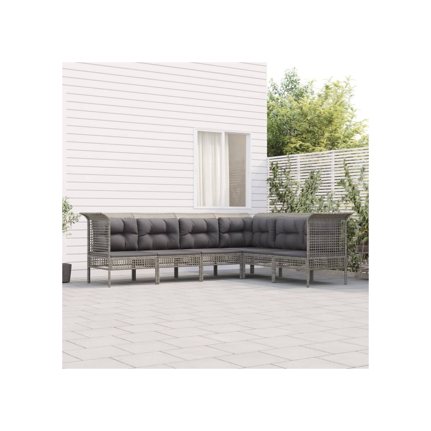 Salon de jardin 6 pcs avec coussins Gris Résine tressée