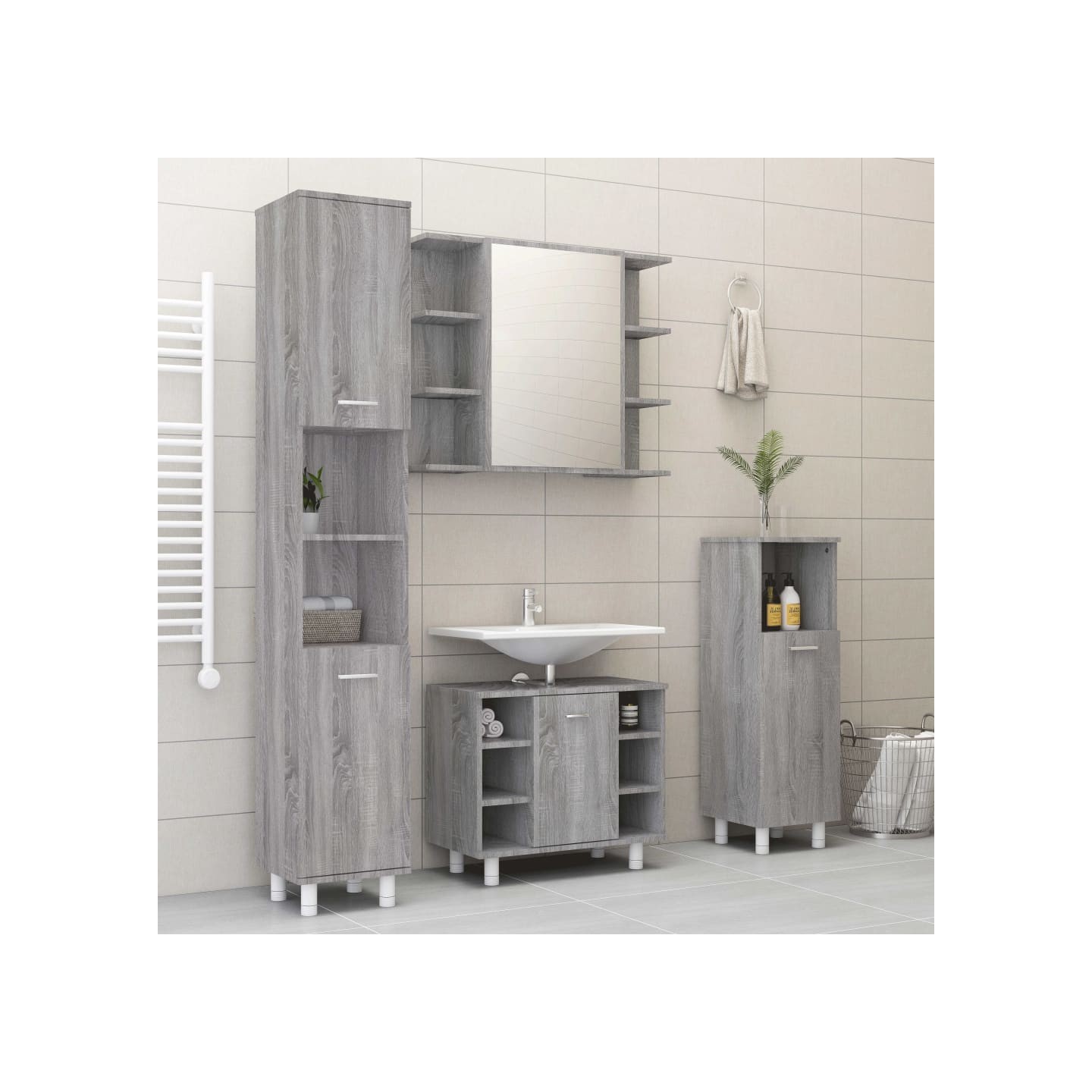 Ensemble d'armoires de salle de bain 4 pcs sonoma gris