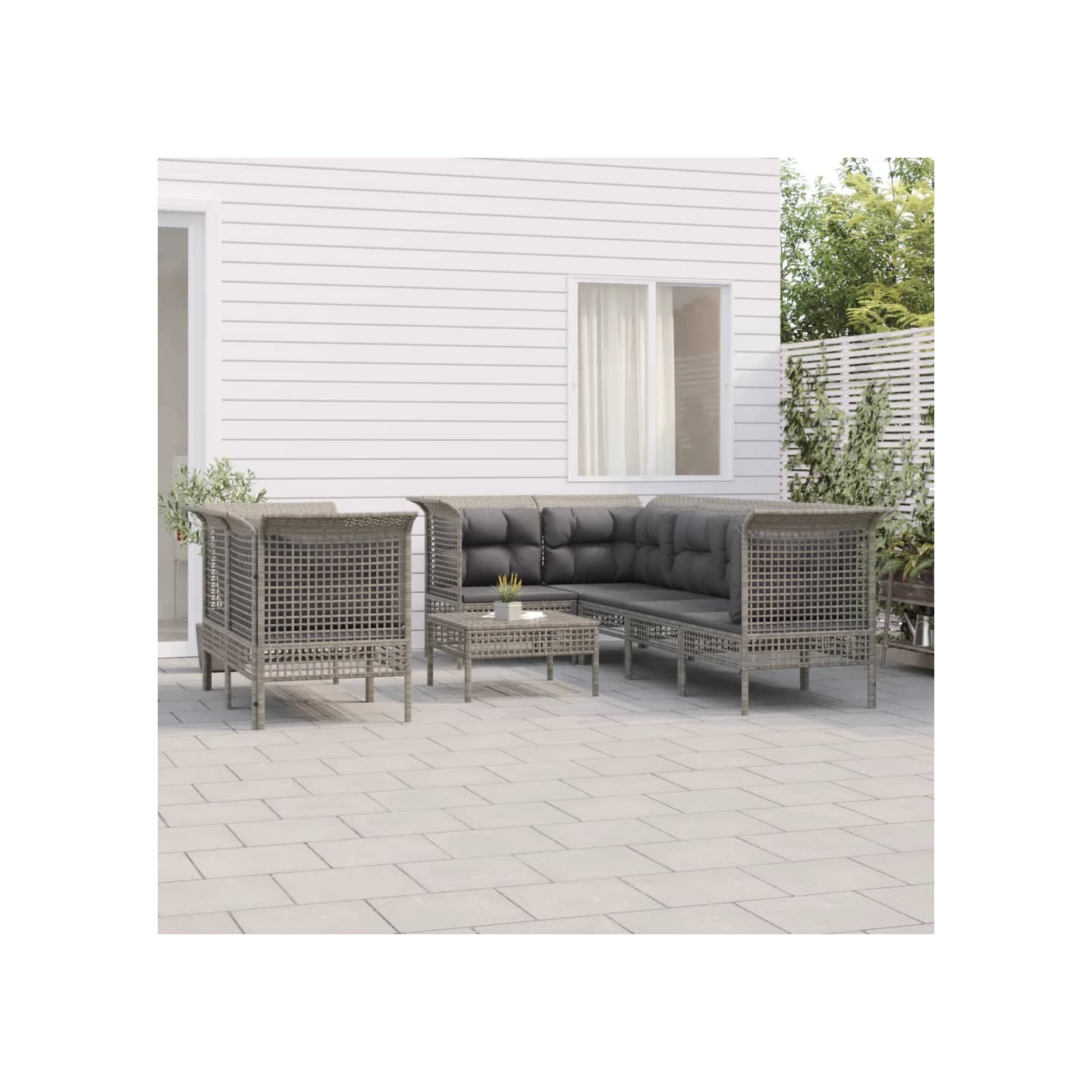 Salon de jardin 8 pcs avec coussins Gris Résine tressée