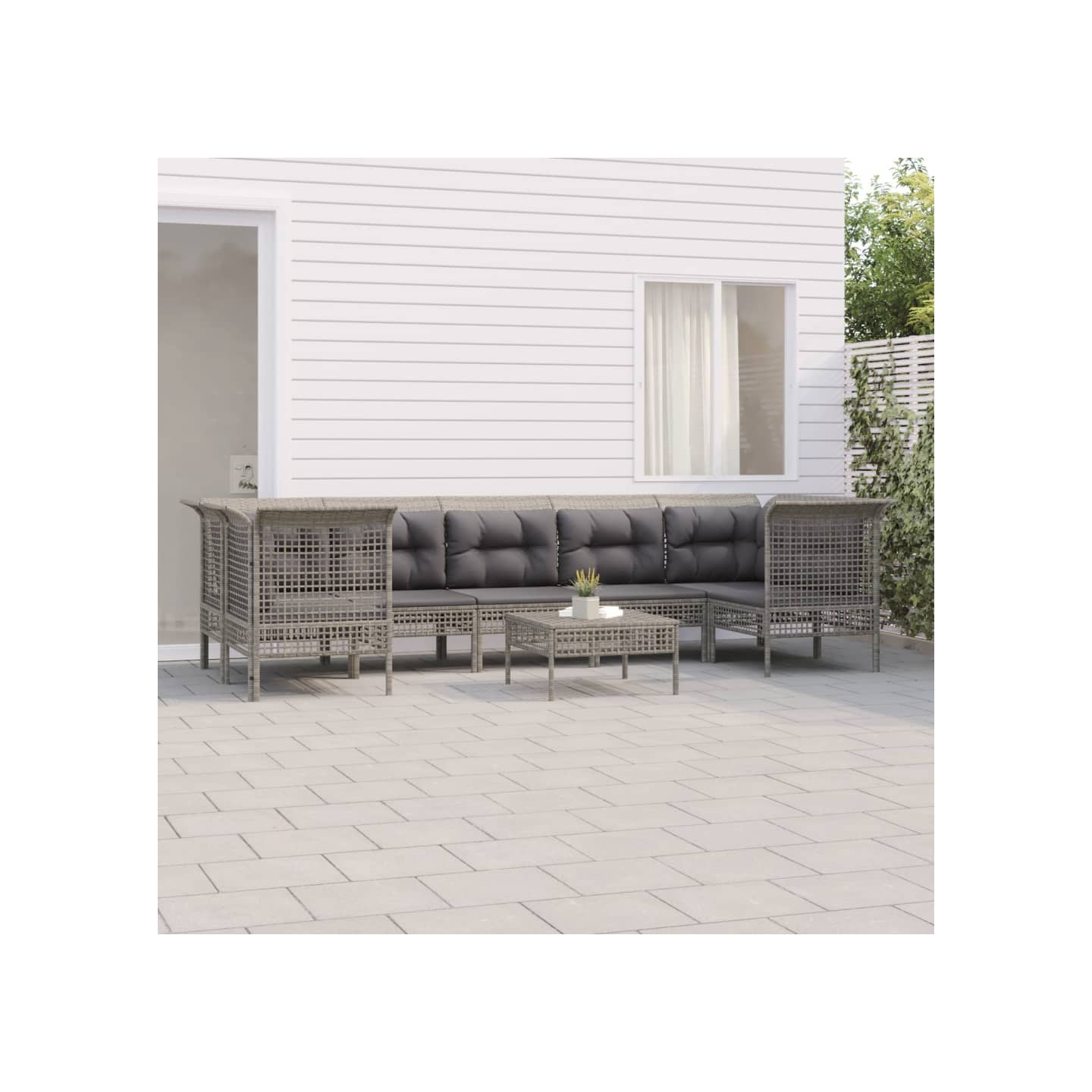 Salon de jardin 8 pcs avec coussins Gris Résine tressée