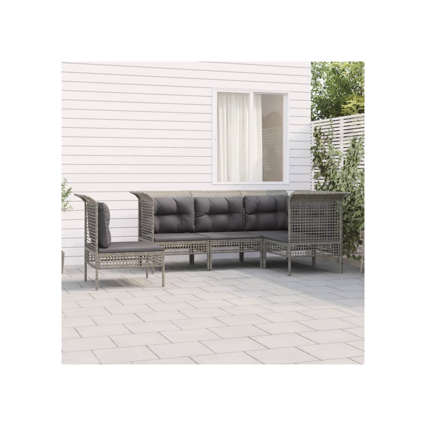 Salon de jardin 5 pcs avec coussins Gris Résine tressée