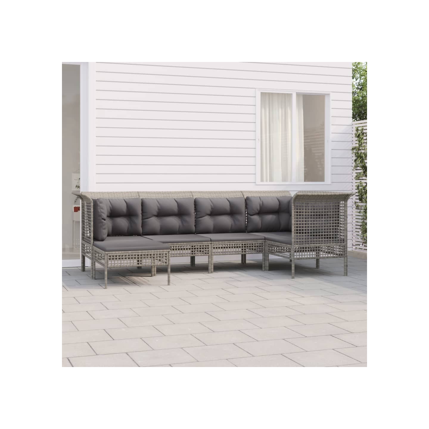 Salon de jardin 6 pcs avec coussins Gris Résine tressée