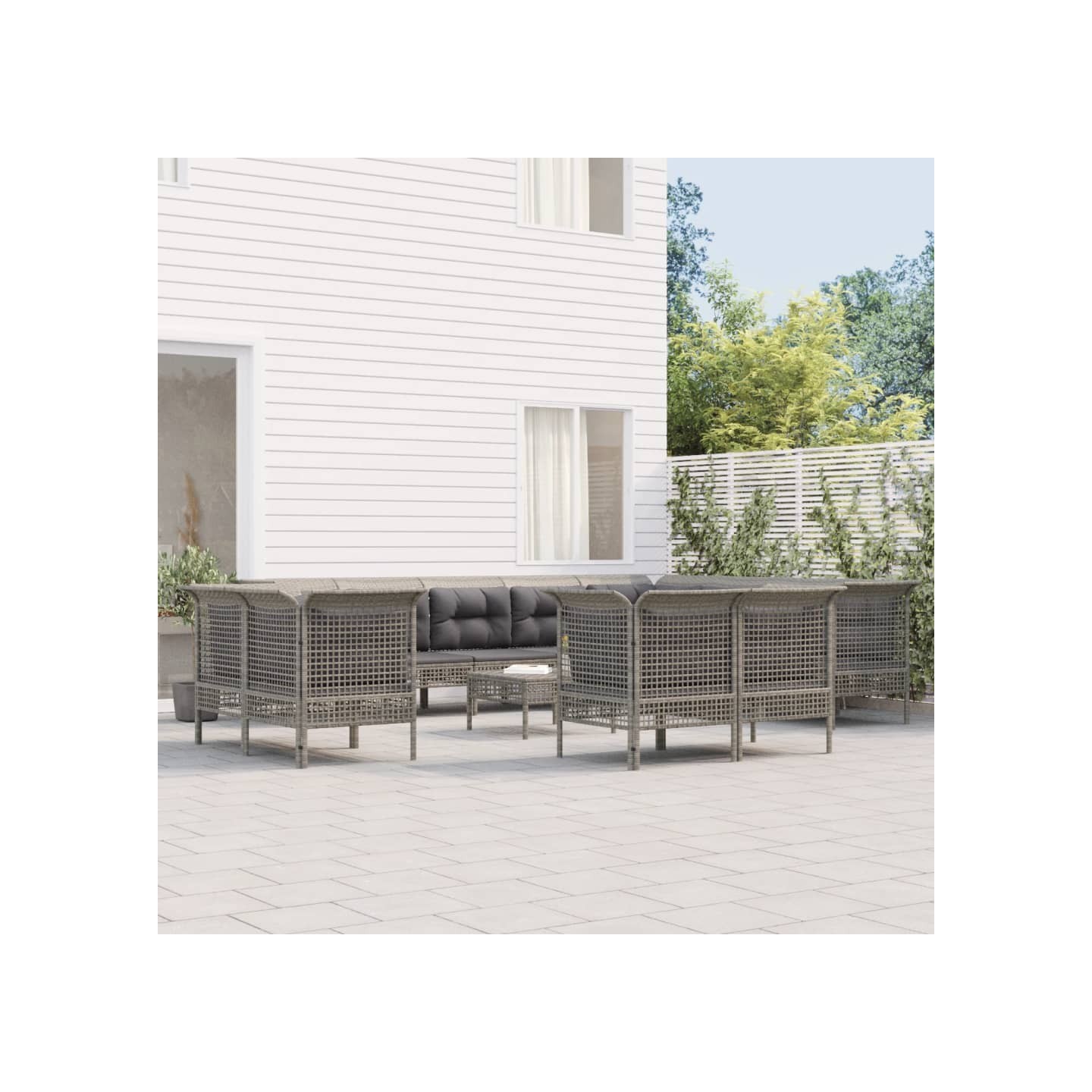 Salon de jardin 13 pcs avec coussins Gris Résine tressée