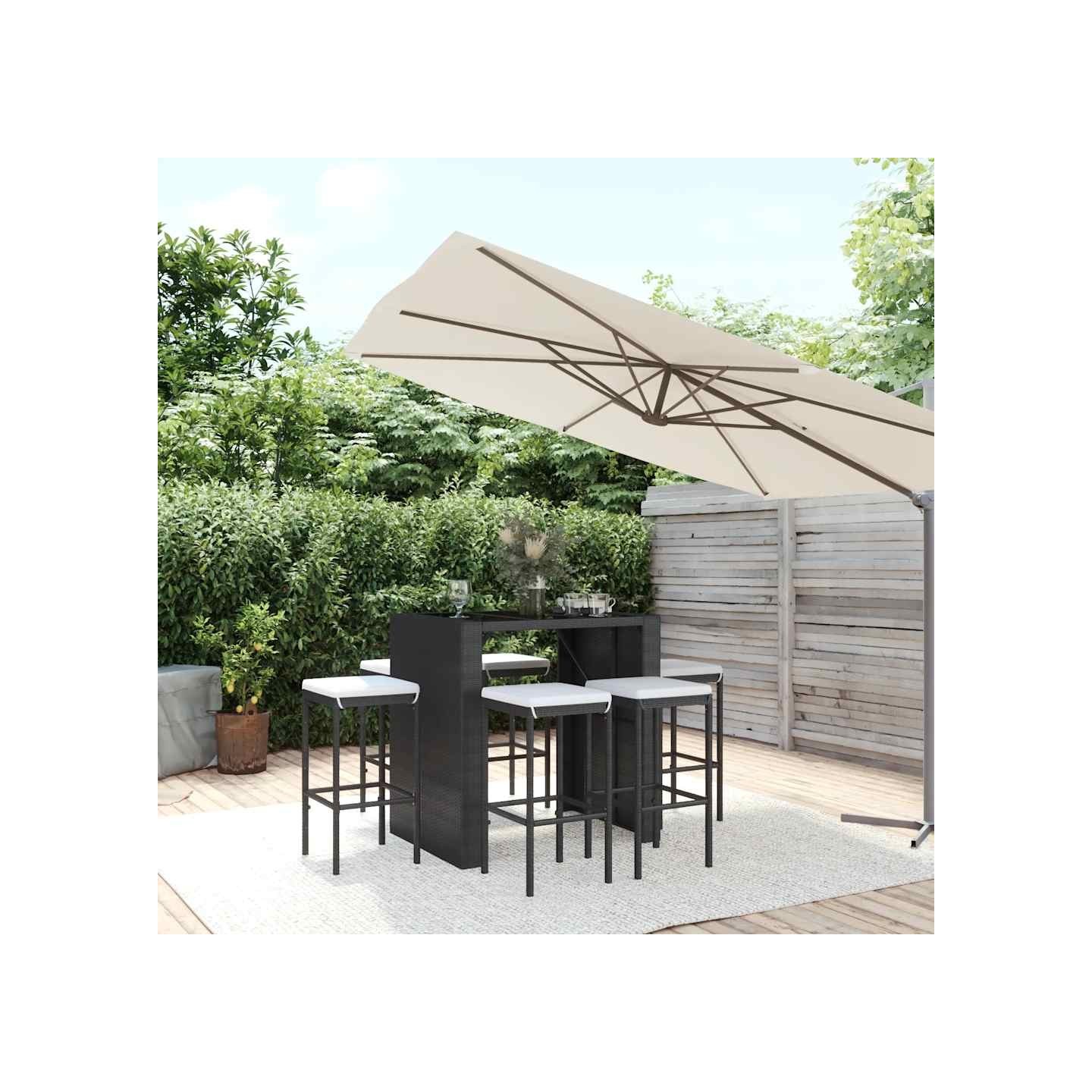 Ensemble de bar de jardin 7 pcs avec coussins noir poly rotin