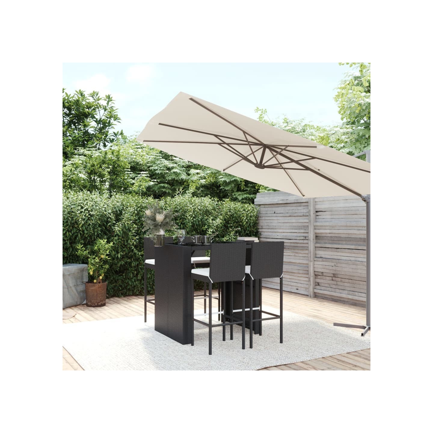Ensemble de bar de jardin 5 pcs avec coussins noir poly rotin