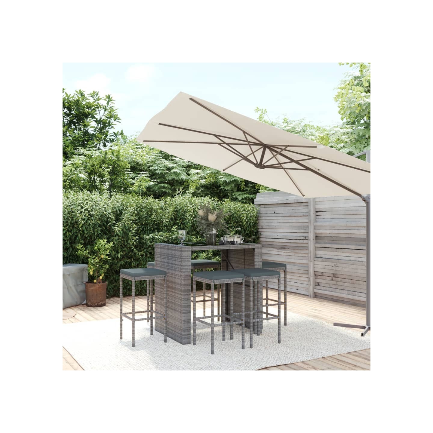 Ensemble de bar de jardin 7 pcs avec coussins gris poly rotin