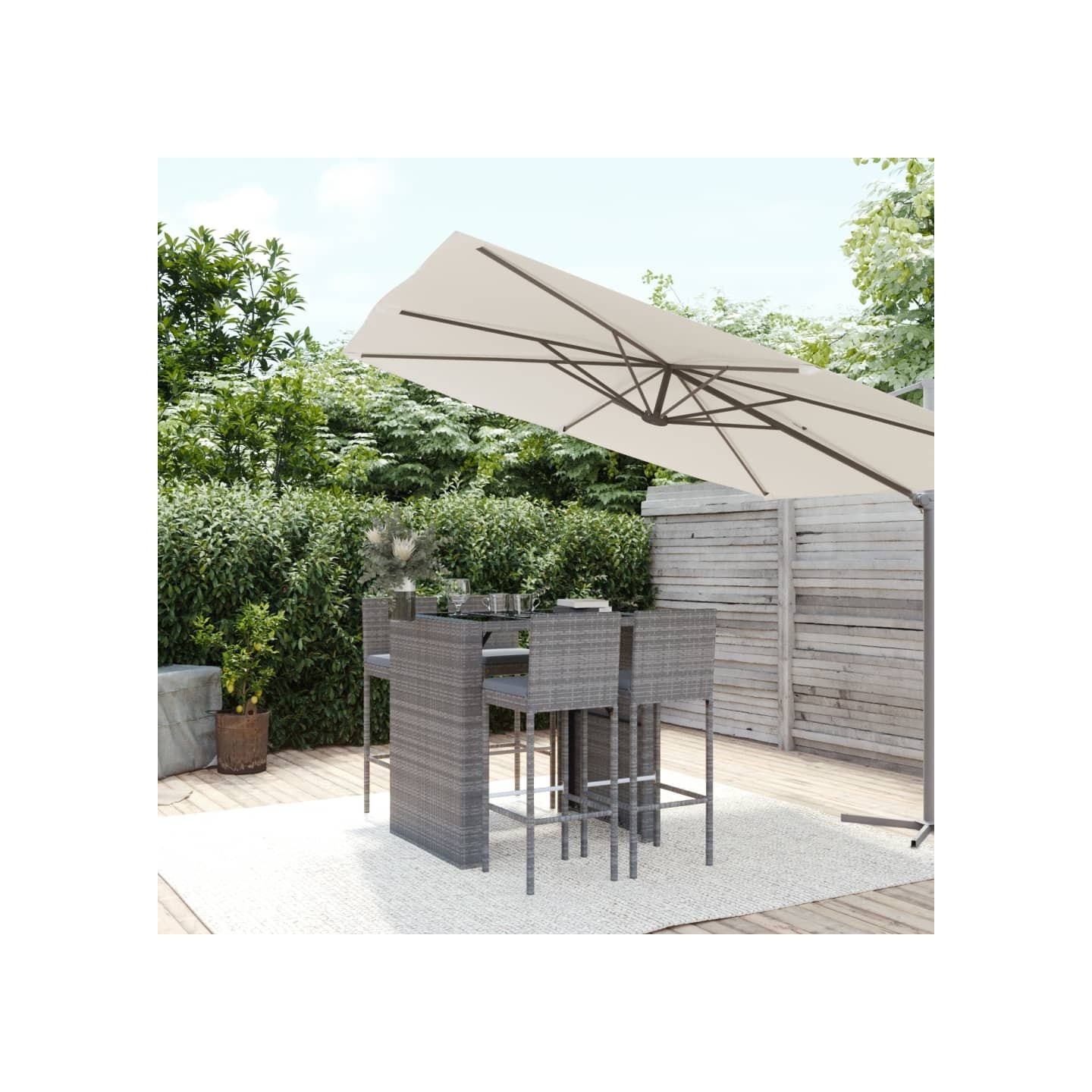 Ensemble de bar de jardin 5 pcs avec coussins gris poly rotin