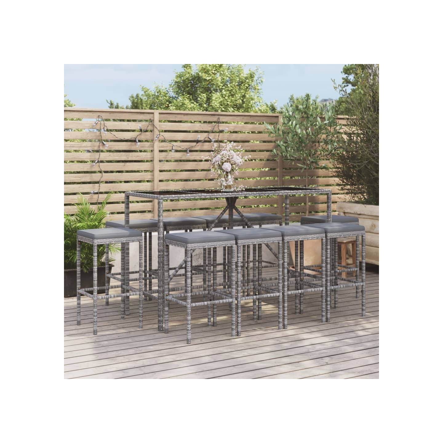 Ensemble de bar de jardin 11 pcs avec coussins gris poly rotin