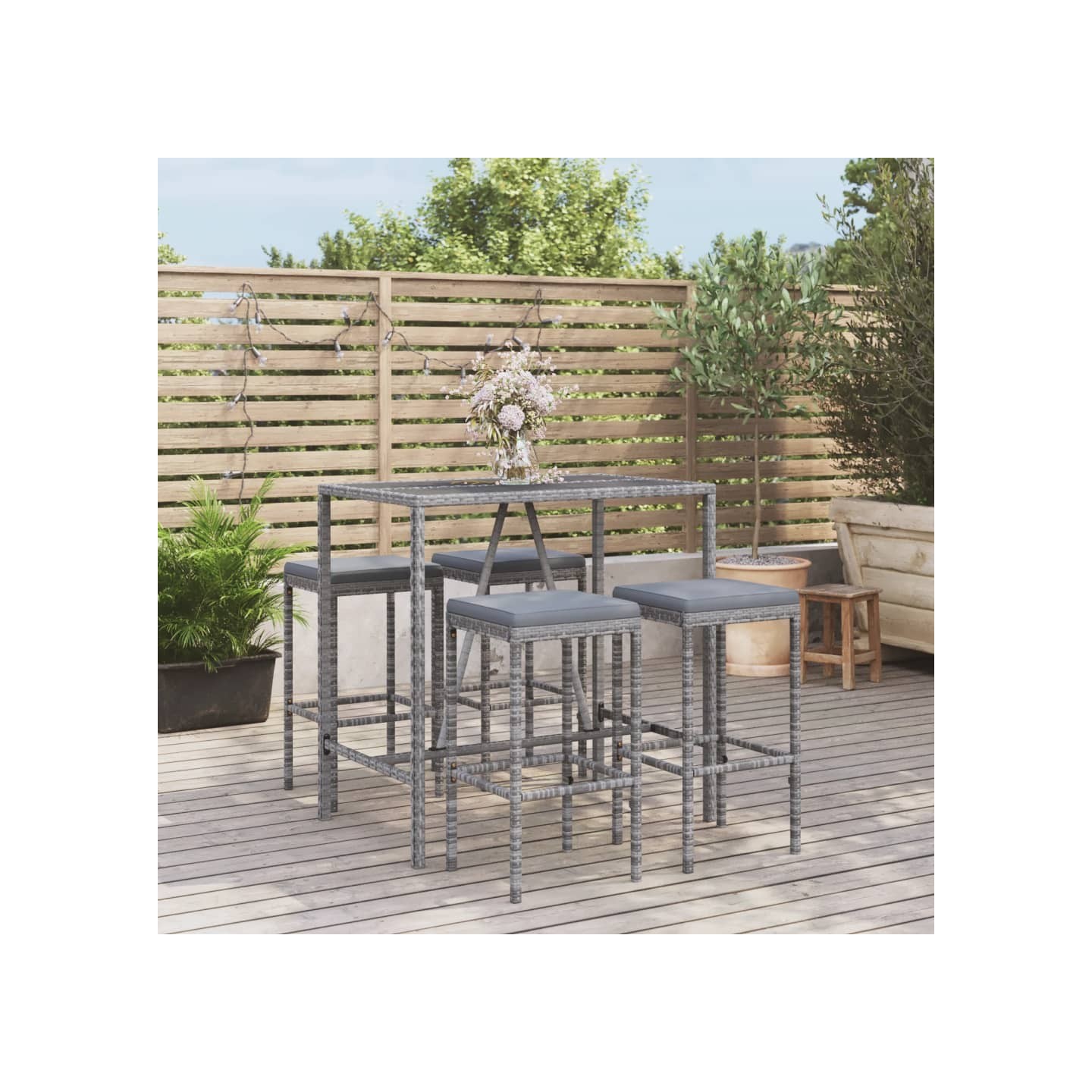 Ensemble de bar de jardin 5 pcs avec coussins gris poly rotin