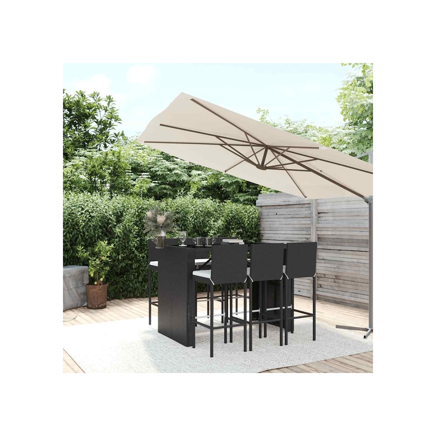 Ensemble de bar de jardin 7 pcs avec coussins noir poly rotin