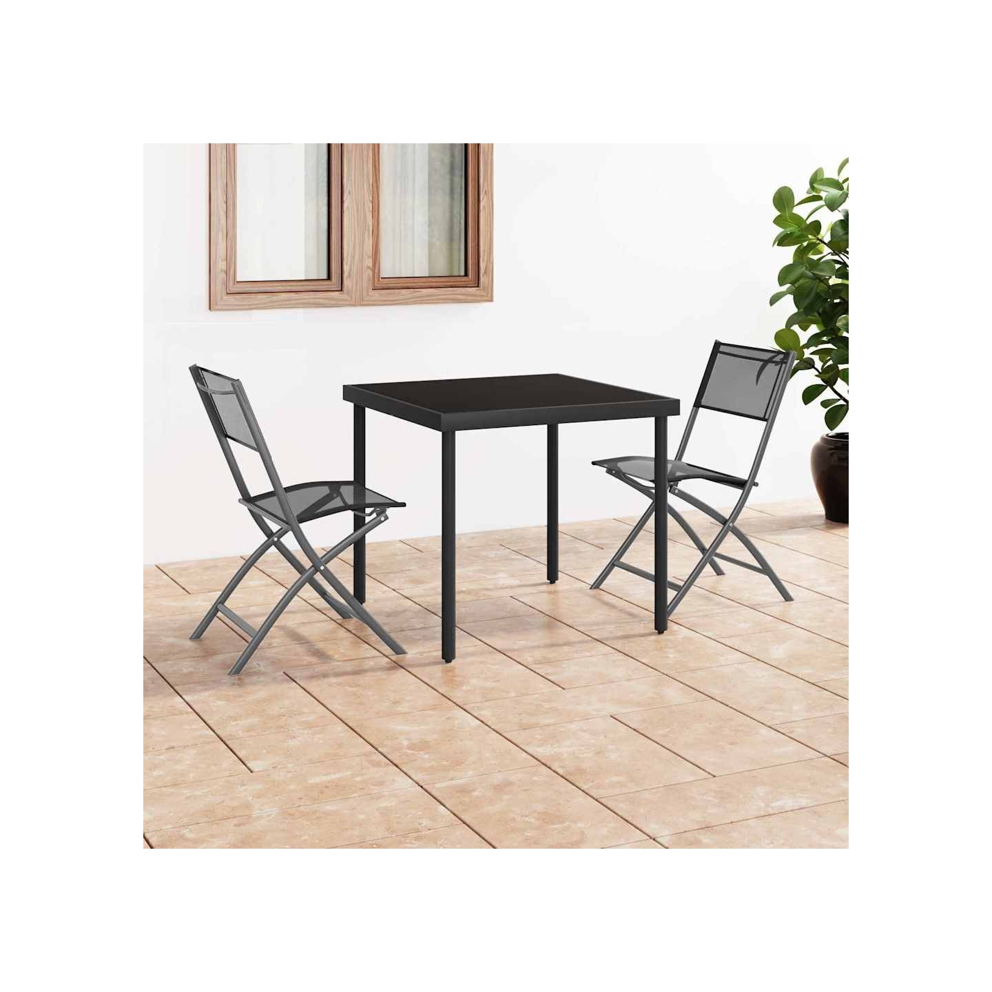 Chaises pliantes, lot de 2, acier noir et textilène