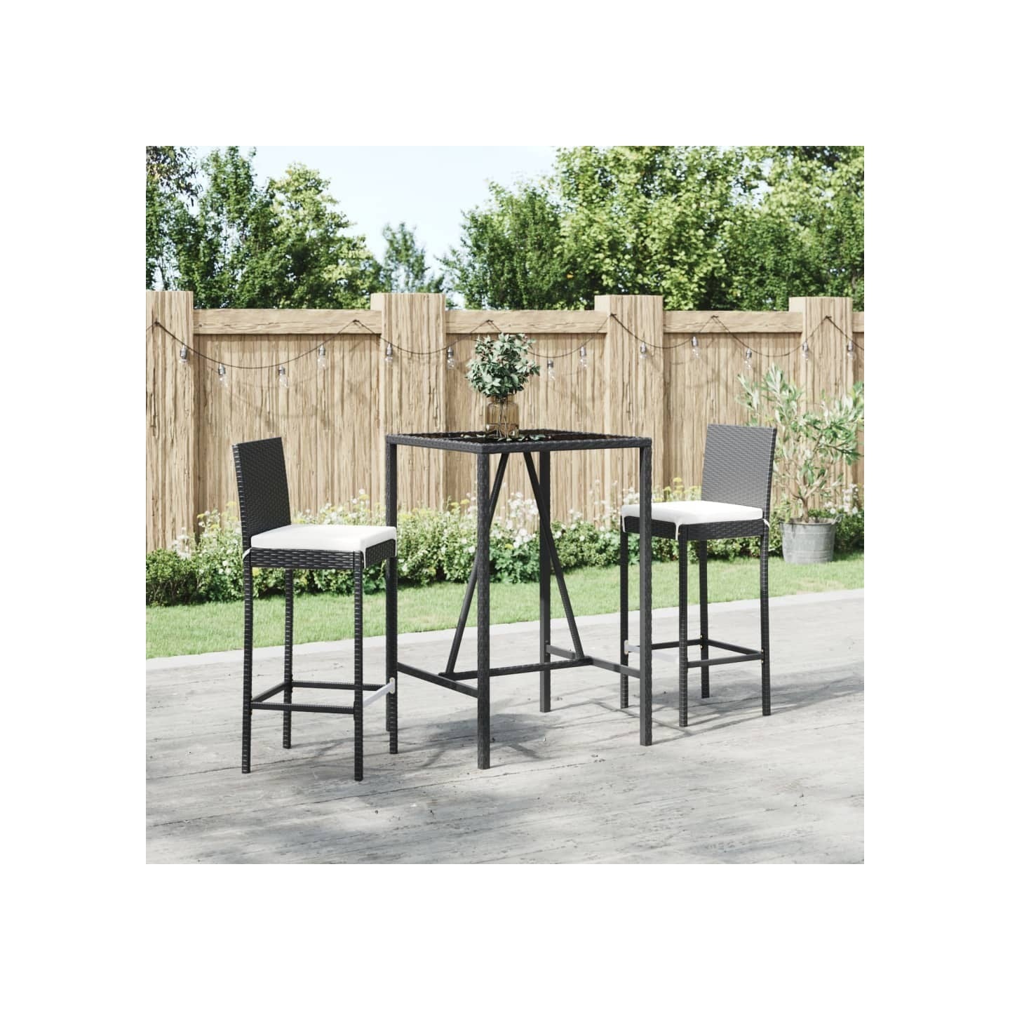 Ensemble de bar de jardin 3 pcs avec coussins noir poly rotin