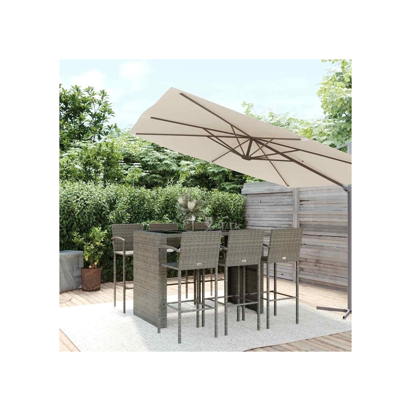 Ensemble de bar de jardin 7 pcs gris résine tressée