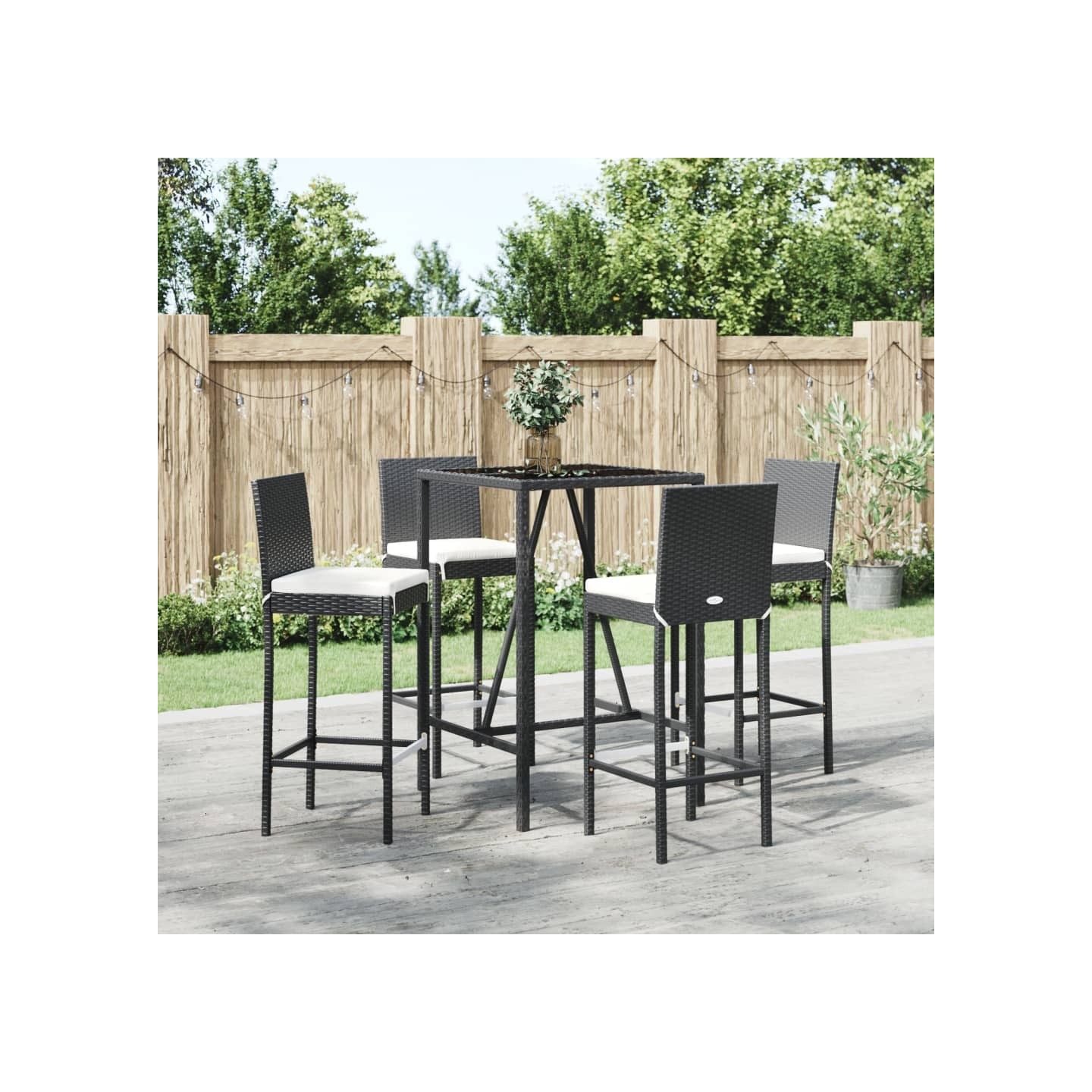 Ensemble de bar de jardin 5 pcs avec coussins noir poly rotin