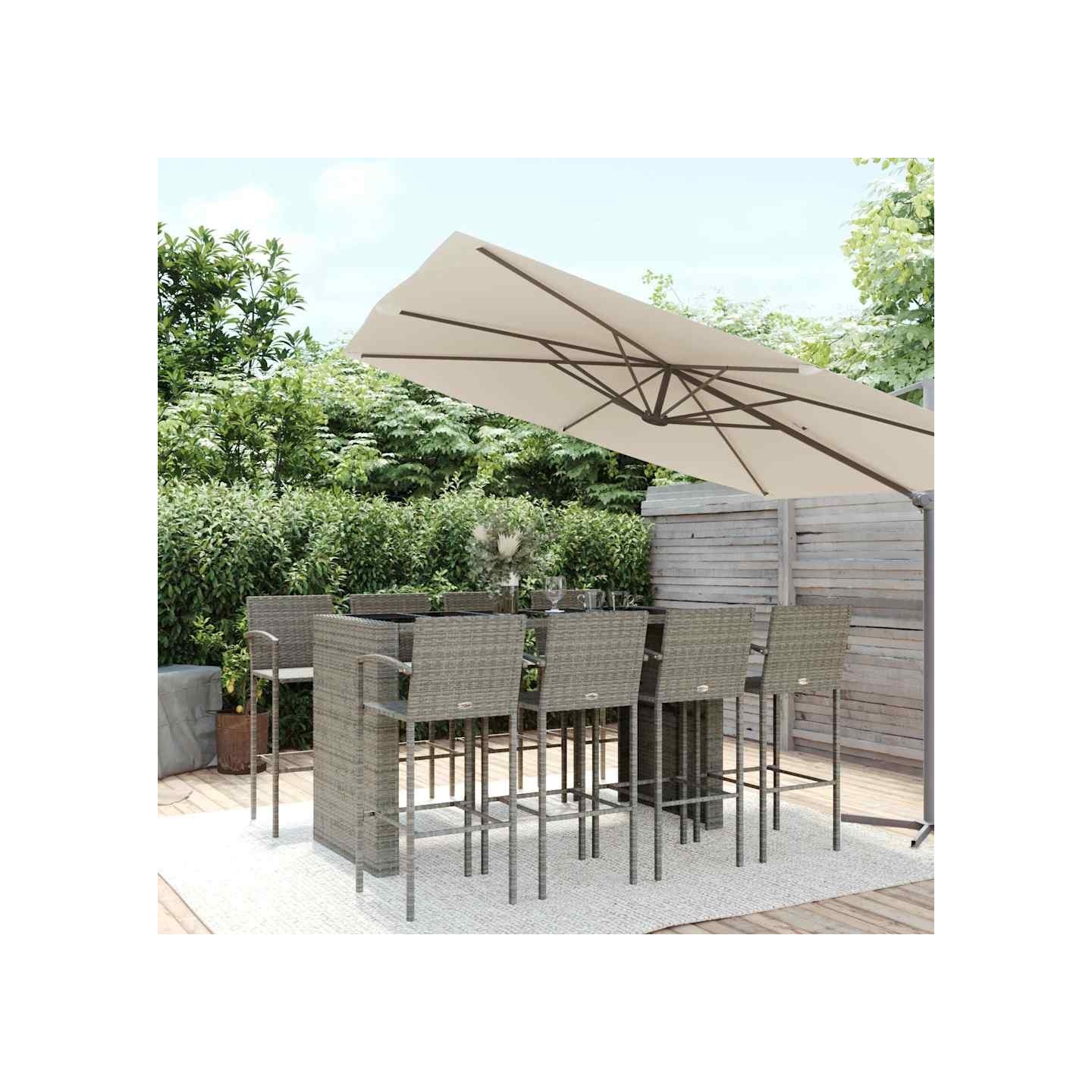 Ensemble de bar de jardin 9 pcs gris résine tressée