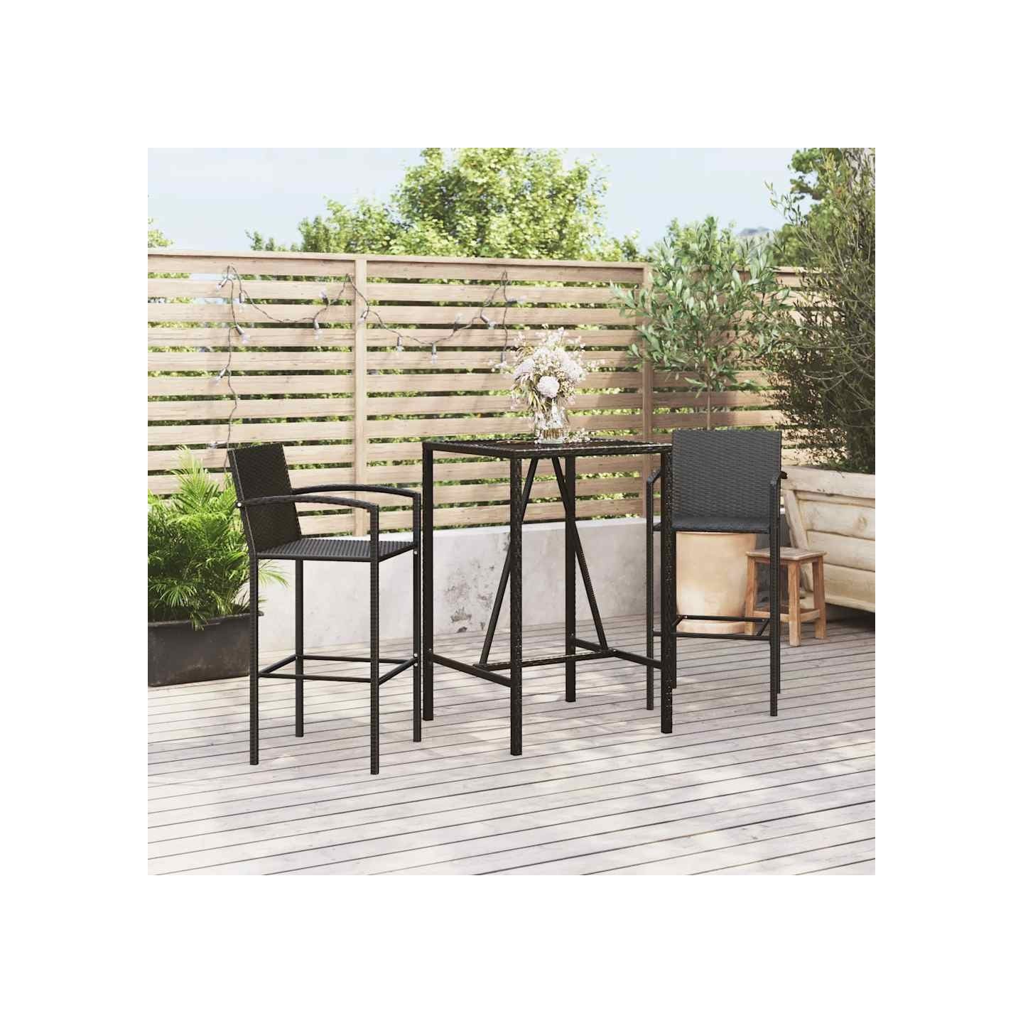 Ensemble de bar de jardin 3 pcs noir résine tressée