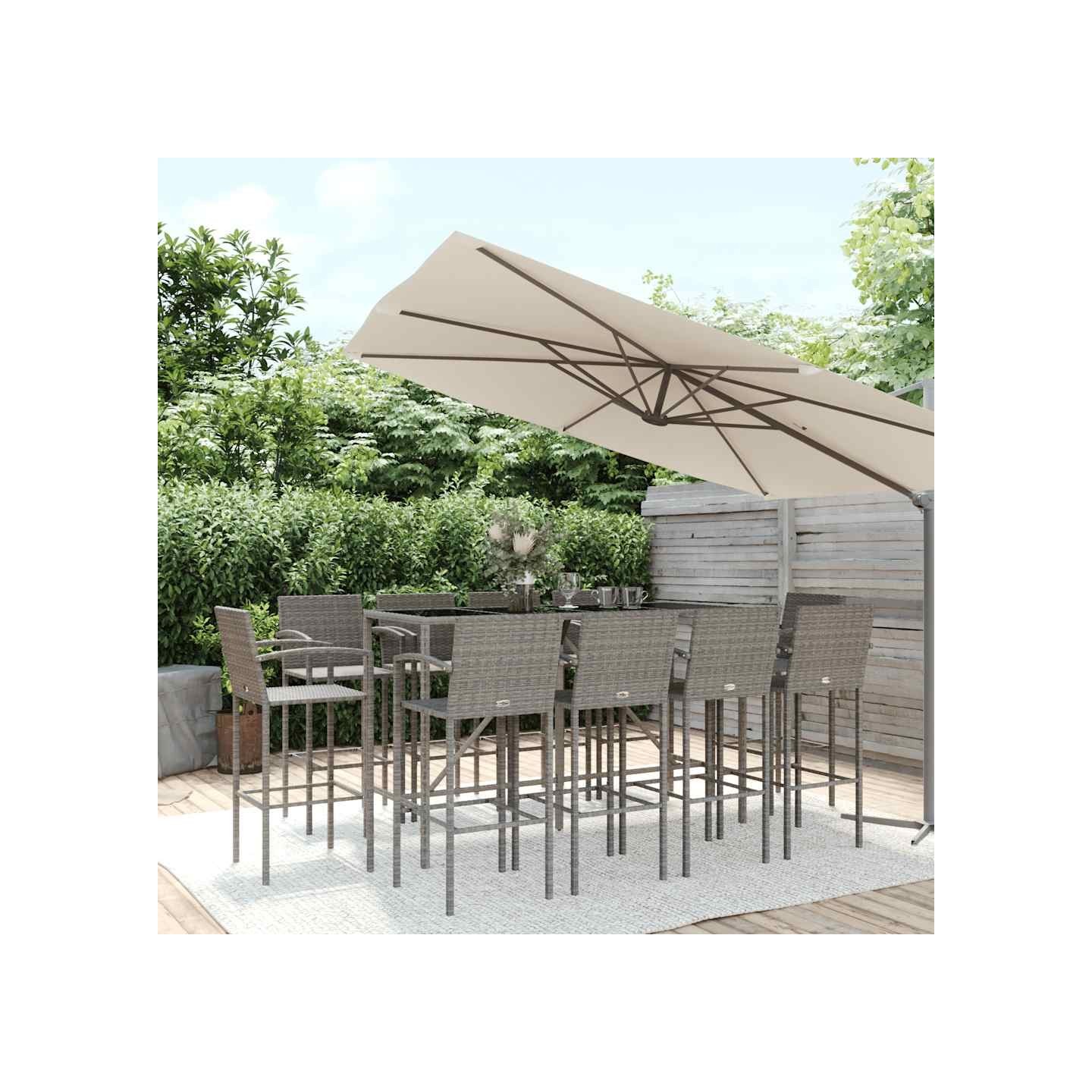 Ensemble de bar de jardin 11 pcs gris résine tressée